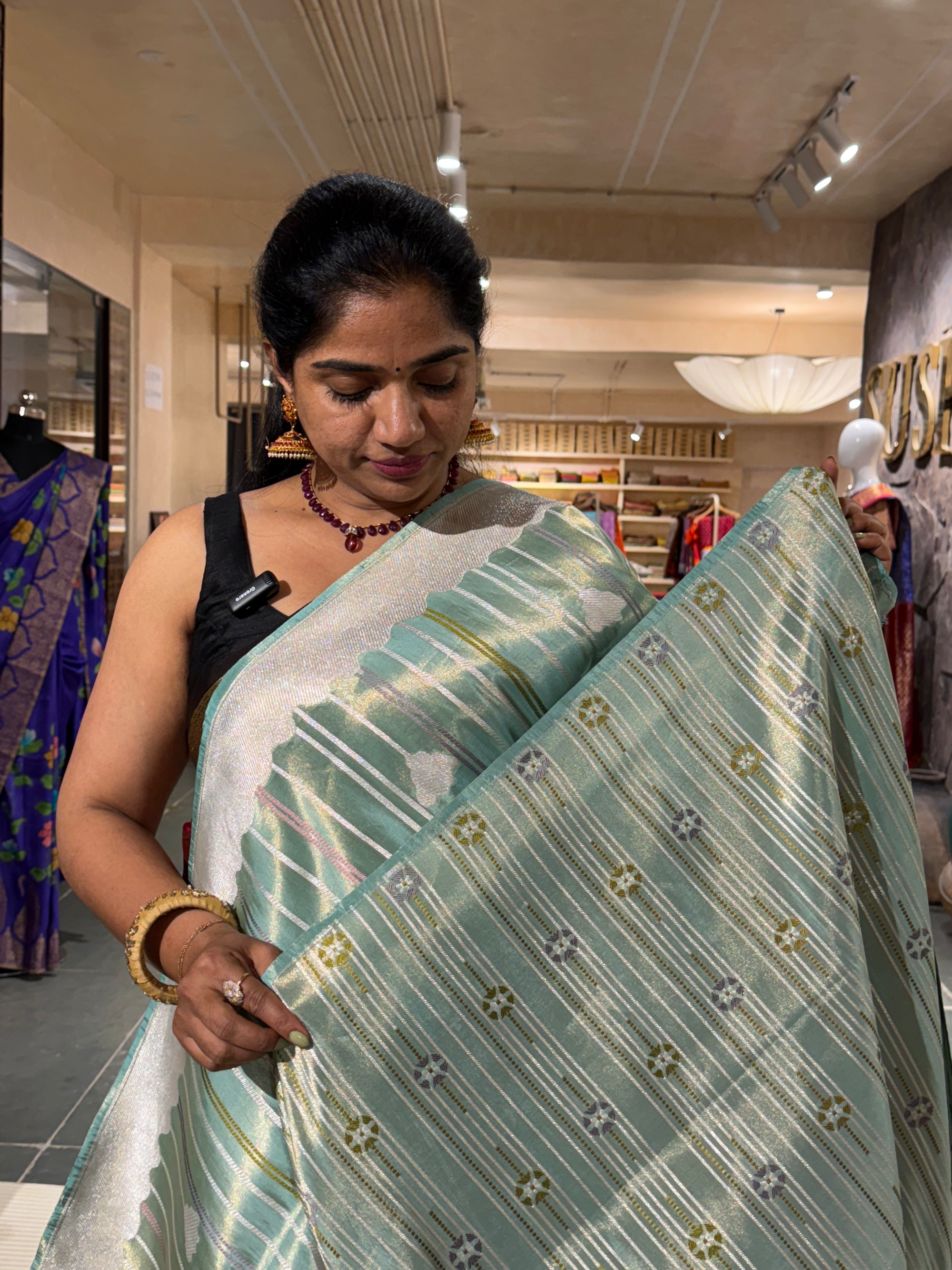 Sea Green Designer Ektara  Banarasi Tissue Silk Saree
