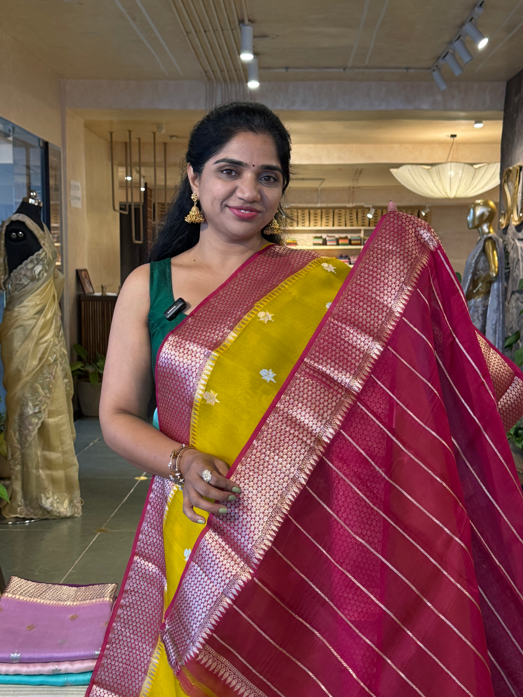 Lime Yellow & Chilli Red Combo Kora Banarasi  Saree with kaduwa Weaving