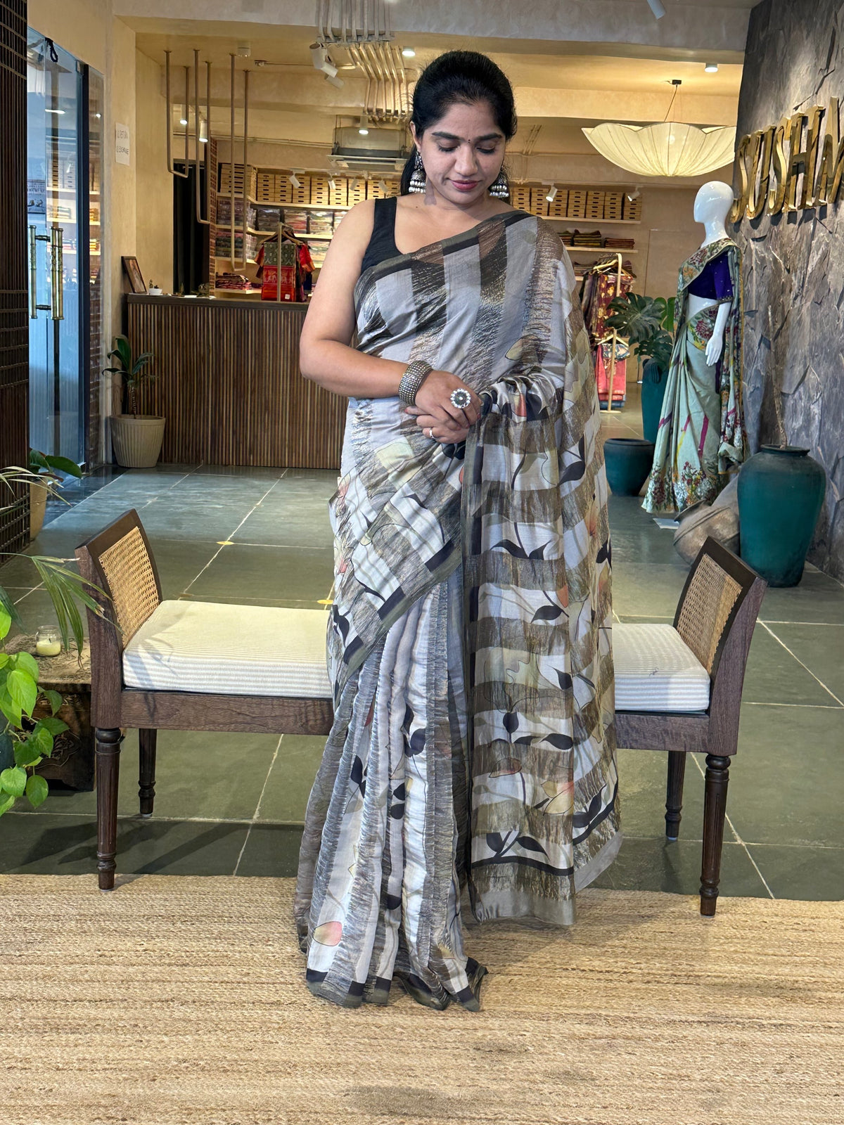 Pure Handloom Banarasi Munga Tissue  Saree with handpainting