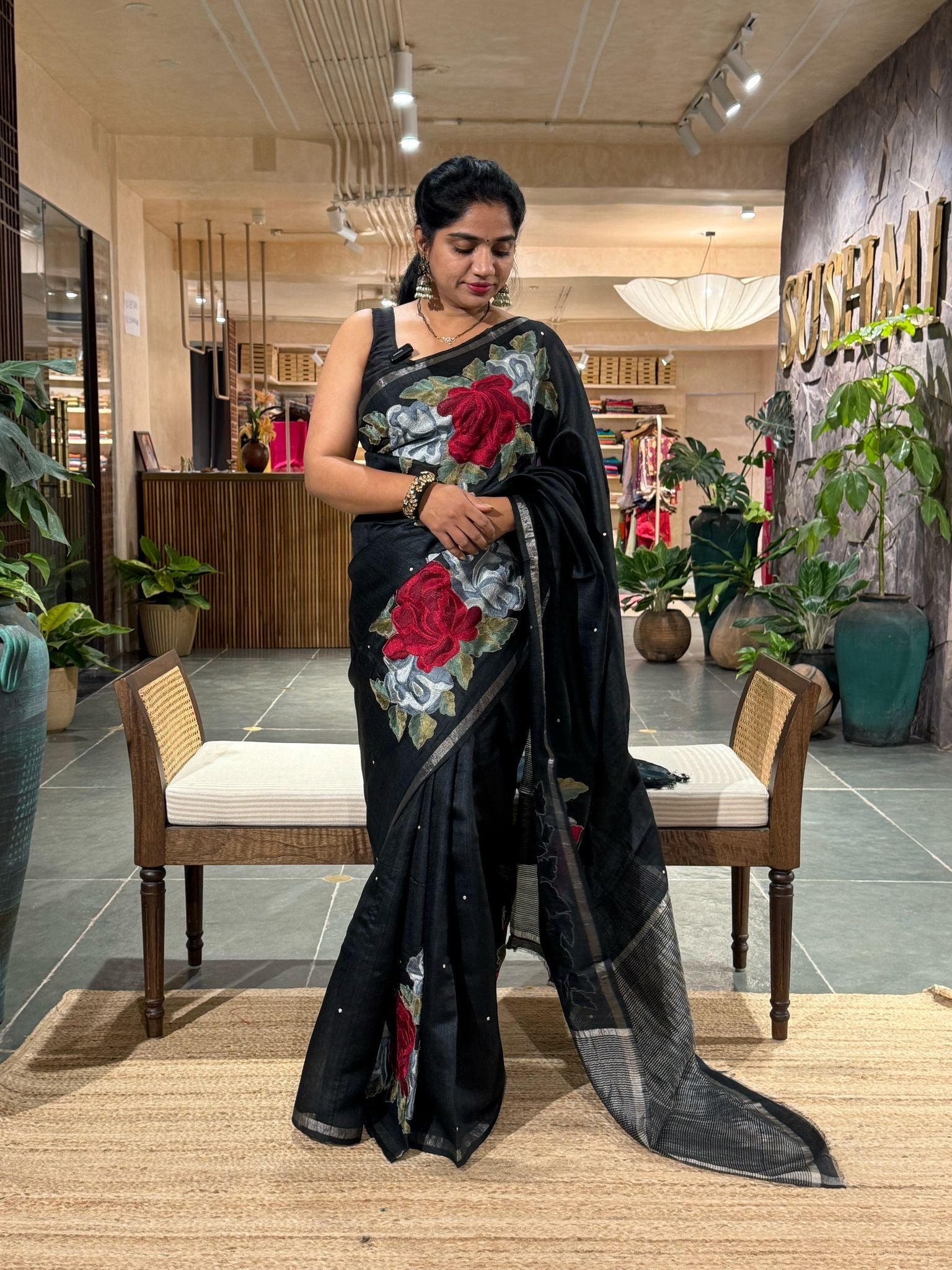 Matka Tussar Handwoven Saree with checks pattern