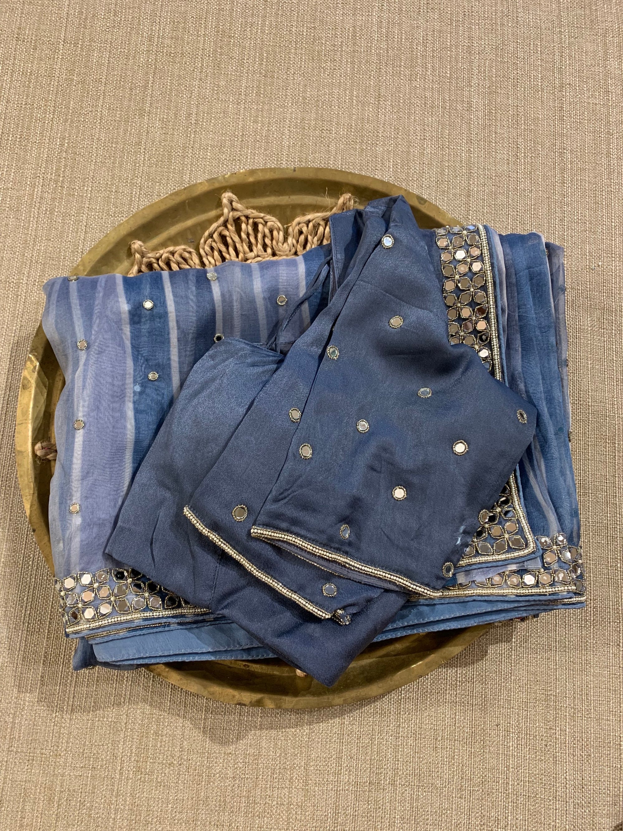 Organza Handwork Saree with mirrorwork