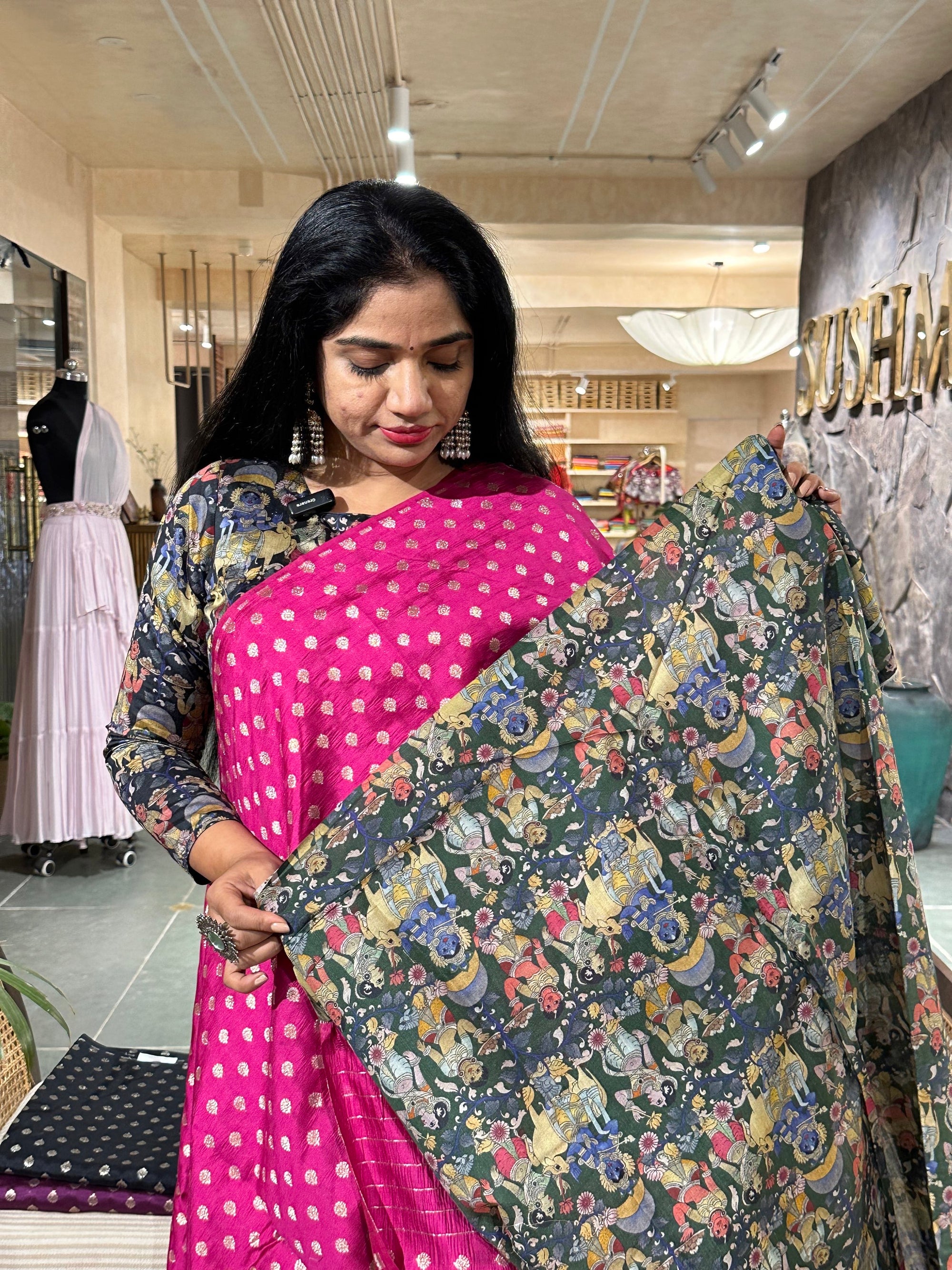 Banarasi chinia silk with krishna theme pallu-