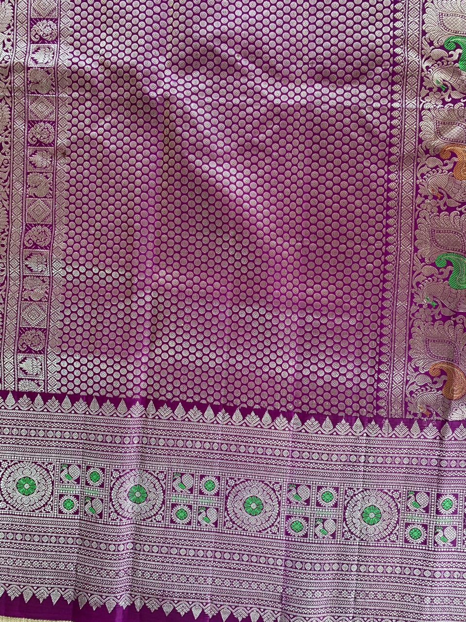 Violet Pure Handloom Gadwal Saree Turning Borders