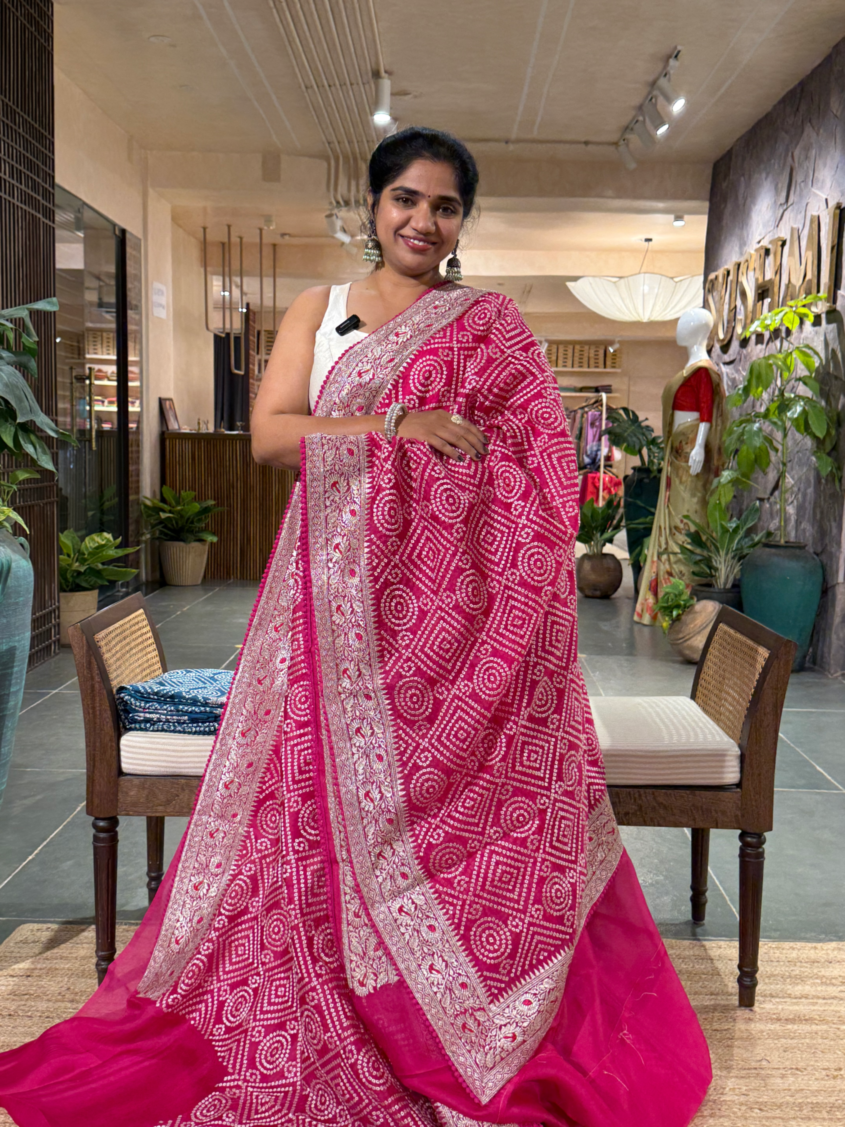 SOBBM177: Rani Organza Banarasi with Bandhini Look Allover Embroidery