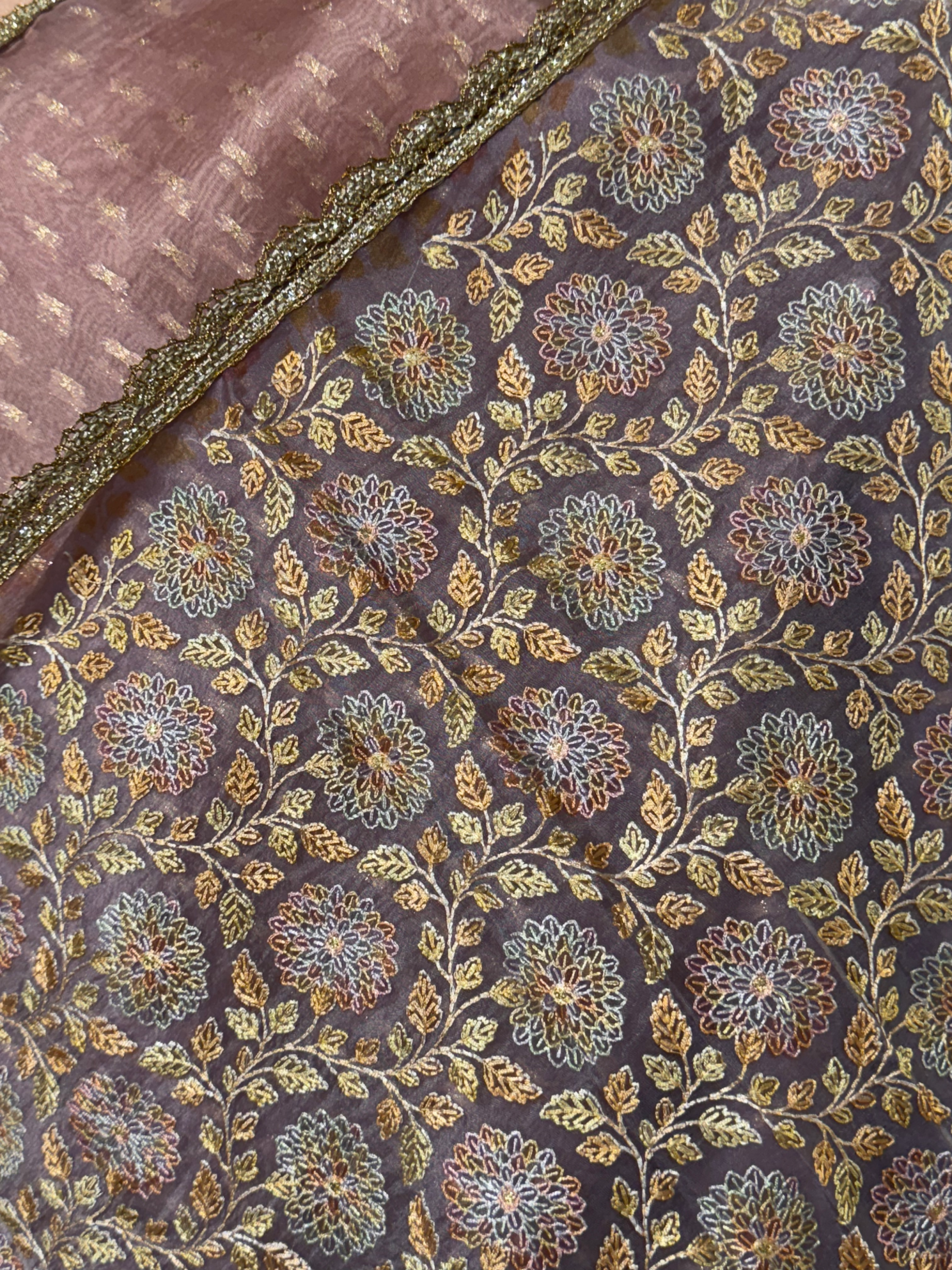 Ombre Dyed Pure Organza Saree with allover zari butis and  Embroidered Blouse