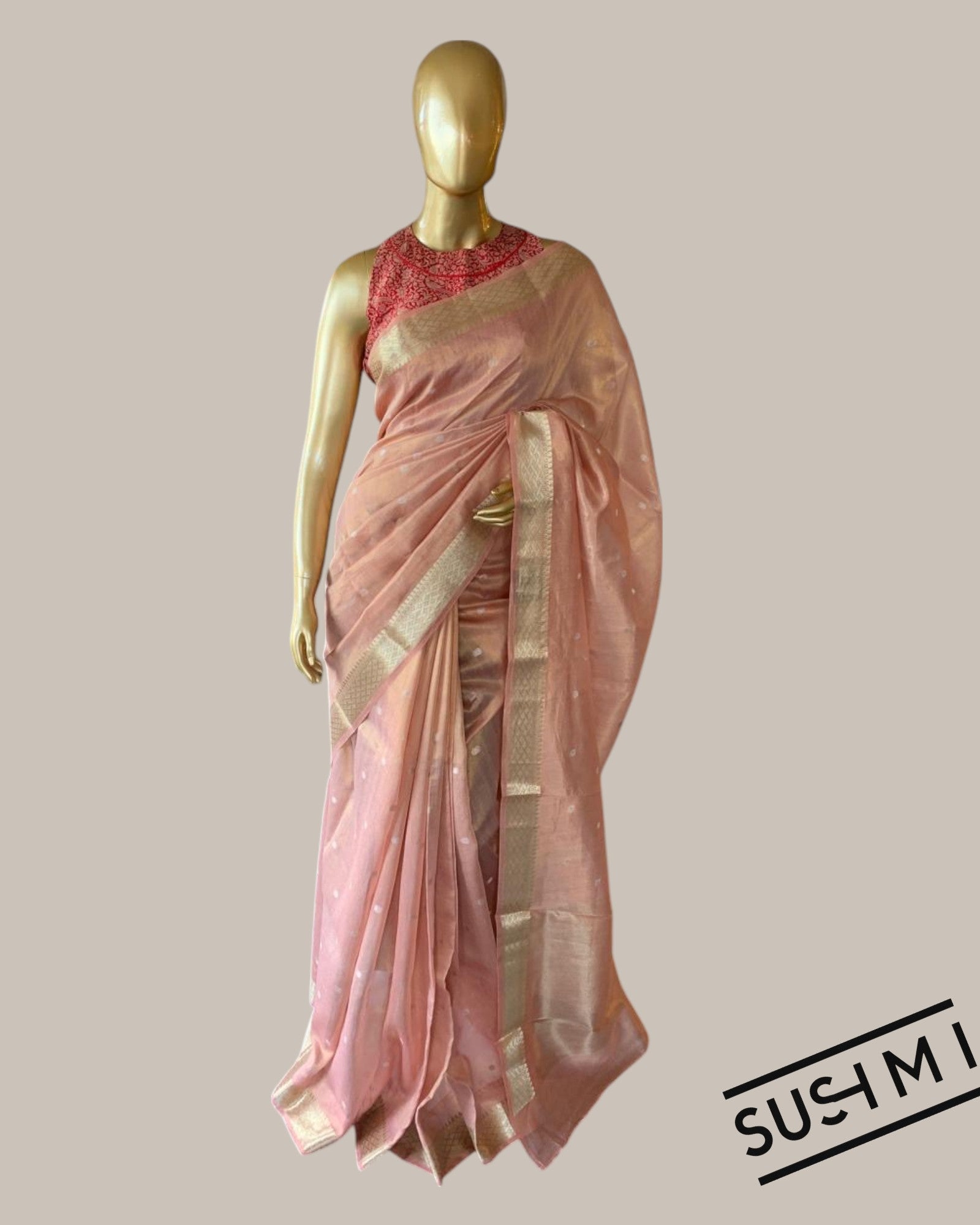 Banarasi cotton tissue with embroidered blouse