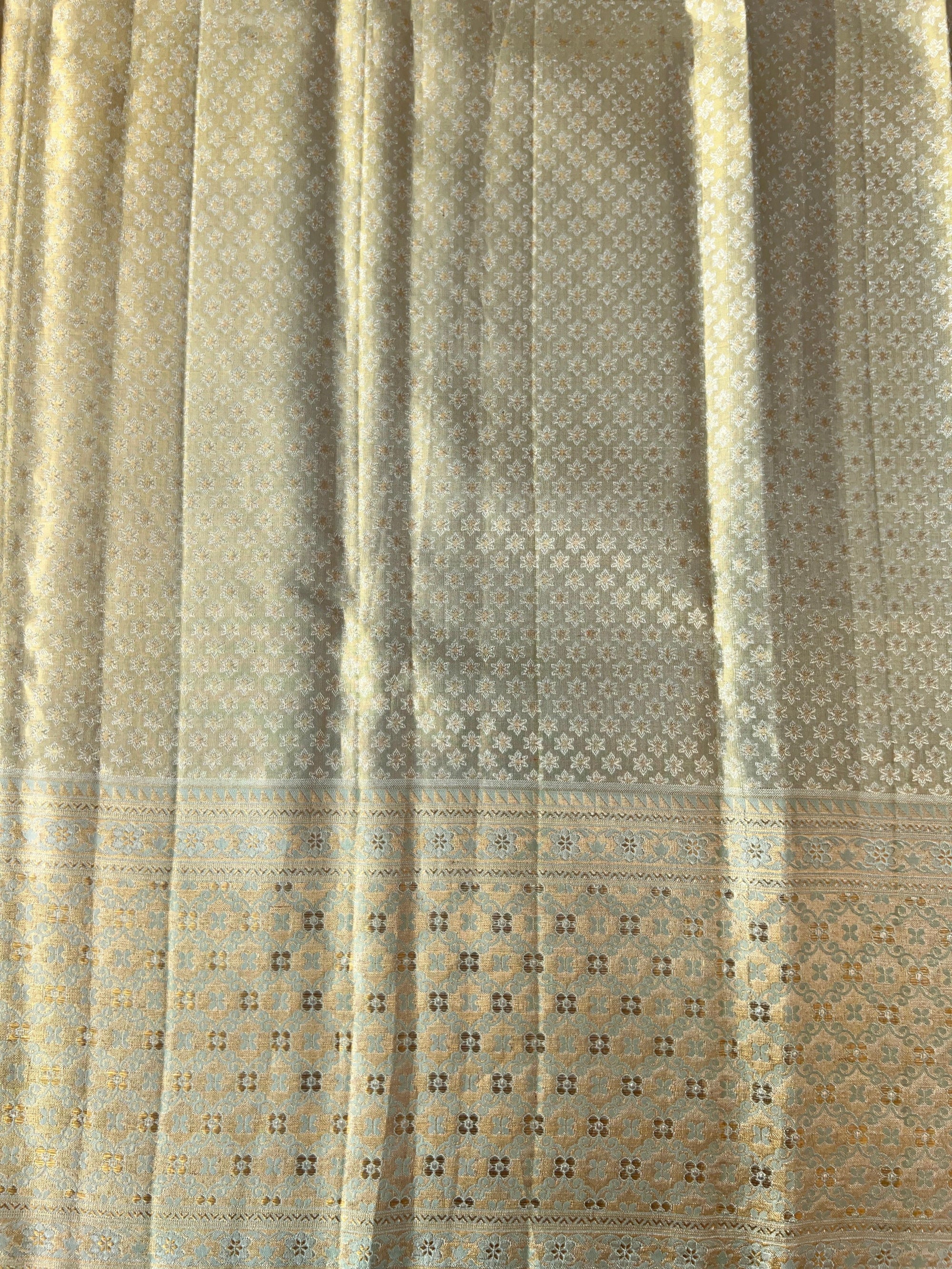 Pastel Pink & Piwder Blue  Kanchi Pattu Saree With Allover Meenakari Weaving