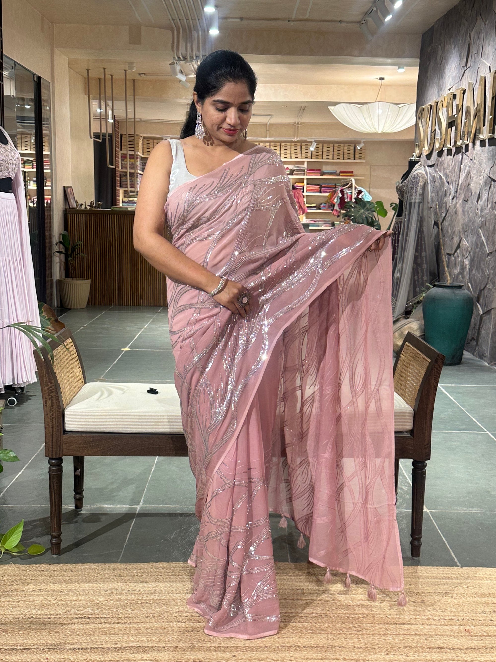 Shaded Pure Gorgette Sequnce Saree