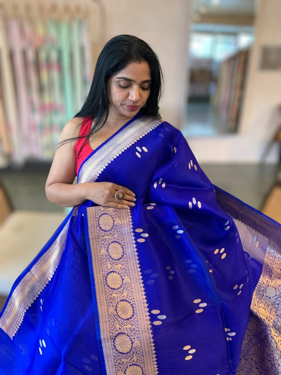 Royal Blue Pure Handloom Kora Banarasi Saree With Kaduwa Woven Motifs