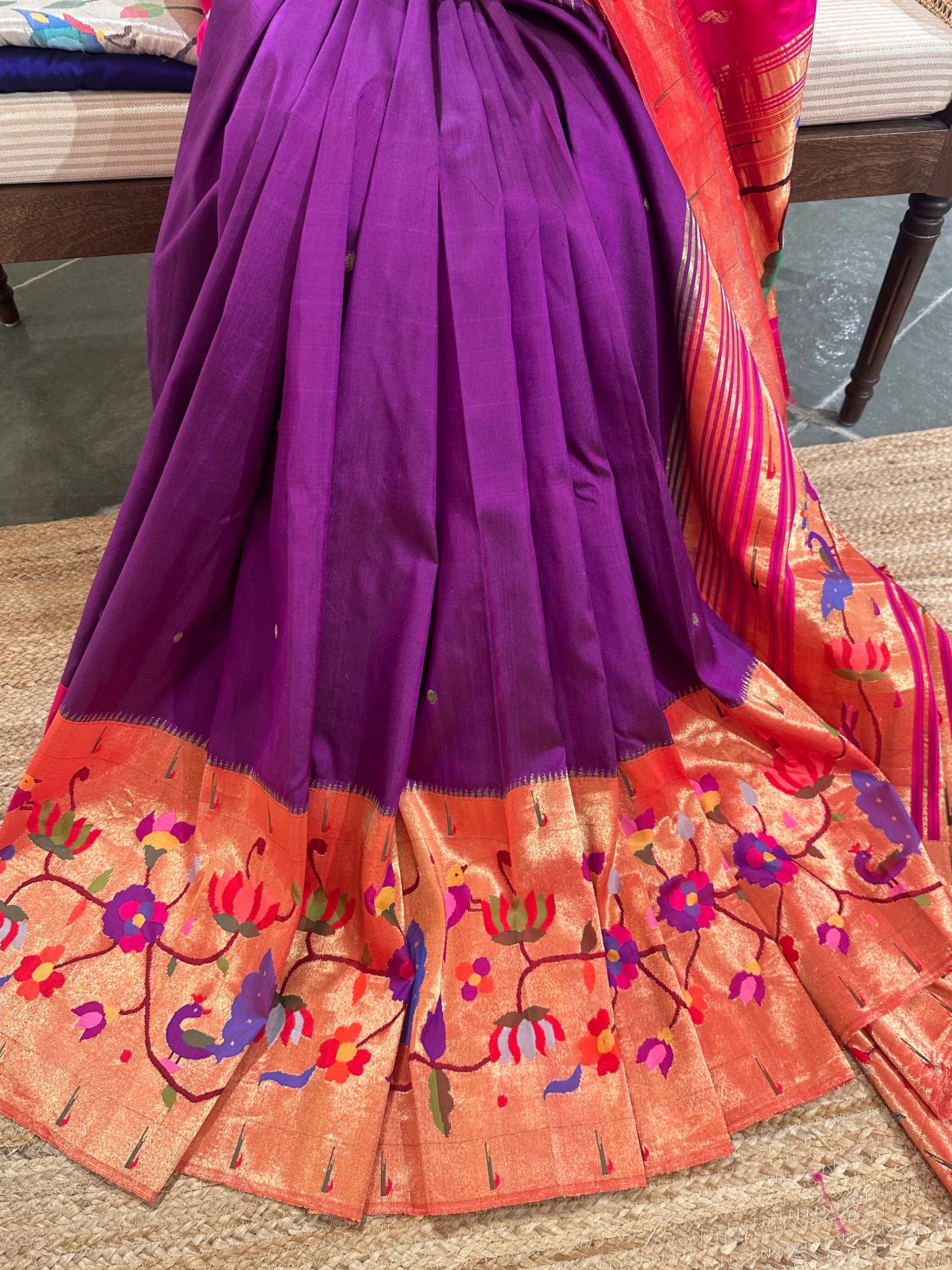Purple Half Allover Pure Paithani Saree