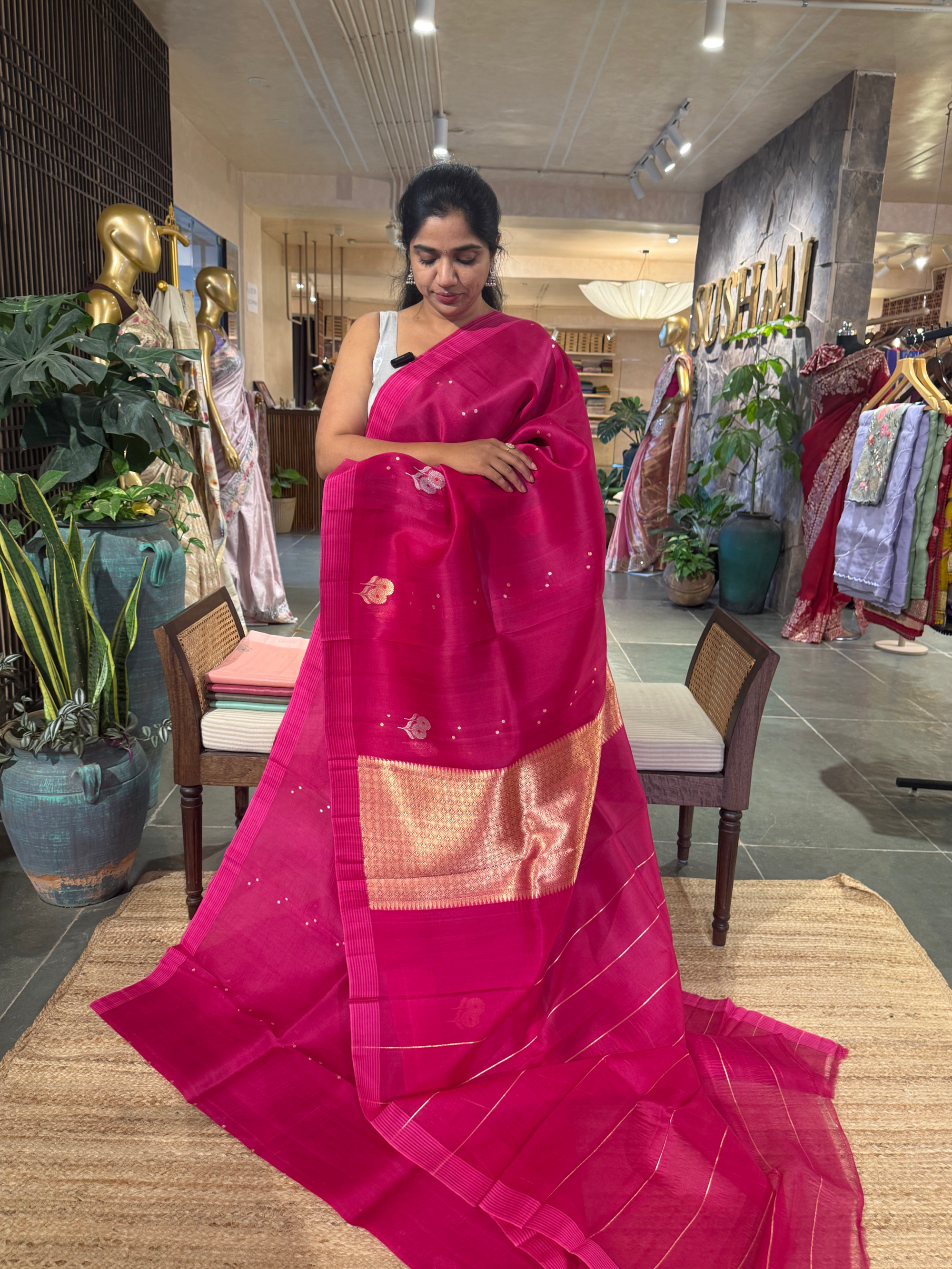Rani Pink Kora Banarasi Saree with kaduwa woven sona rupa motifs
