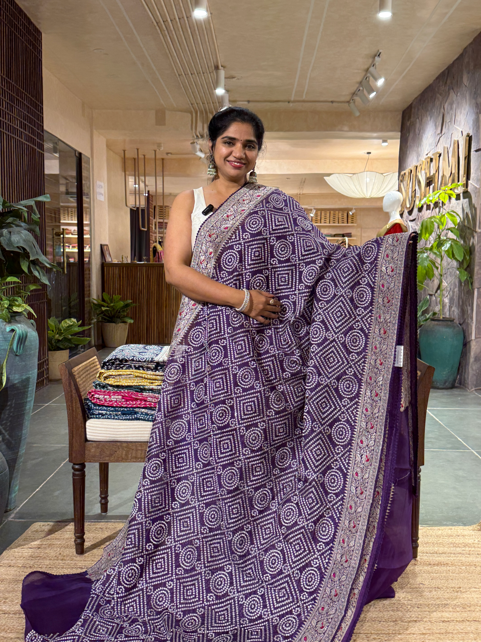 SOBBM174 : Voilet Organza Banarasi with Bandhini Look Allover Embroidery