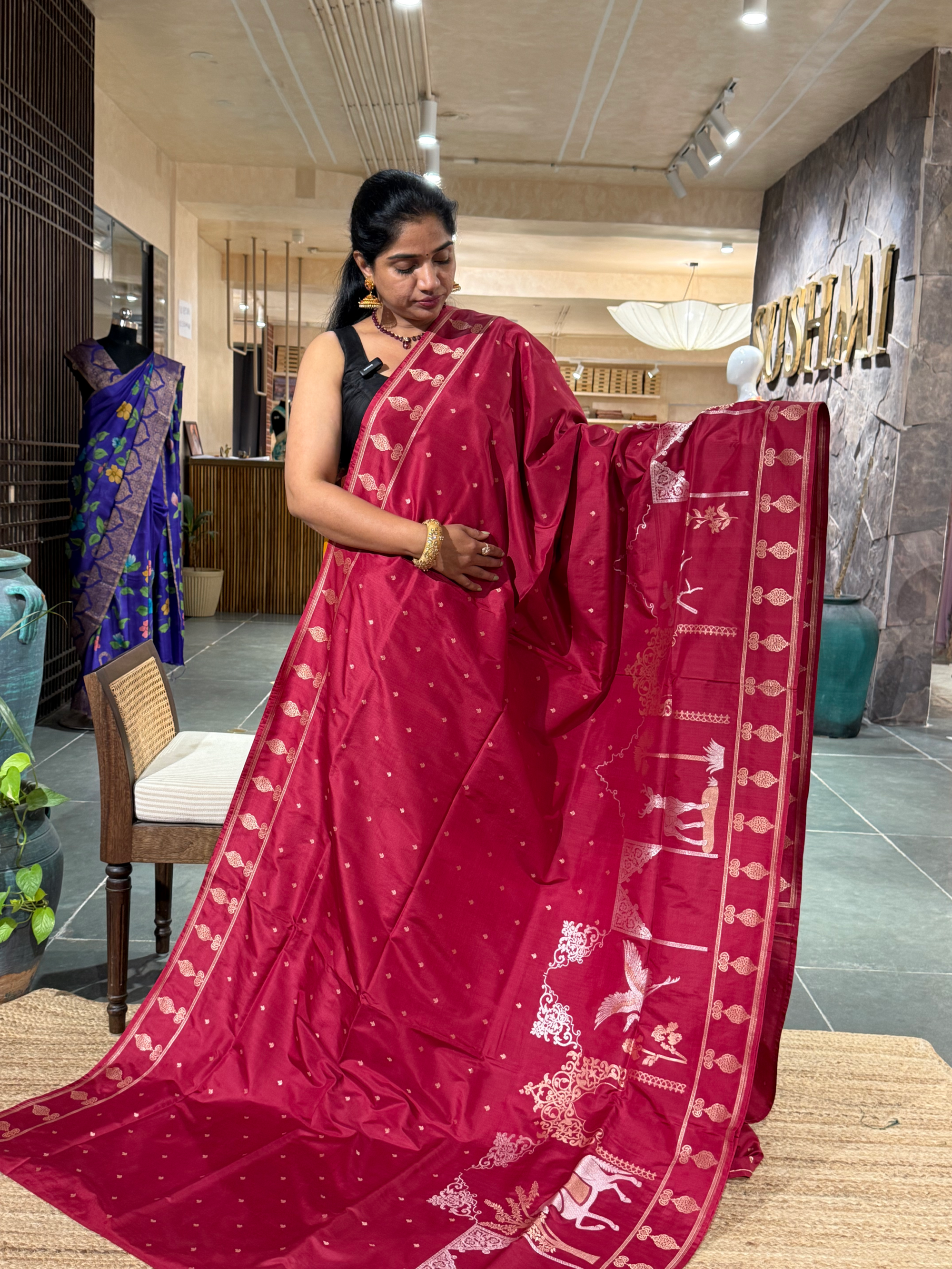 Ruby reddish pink Designer Bnarasi Katan Silk Saree