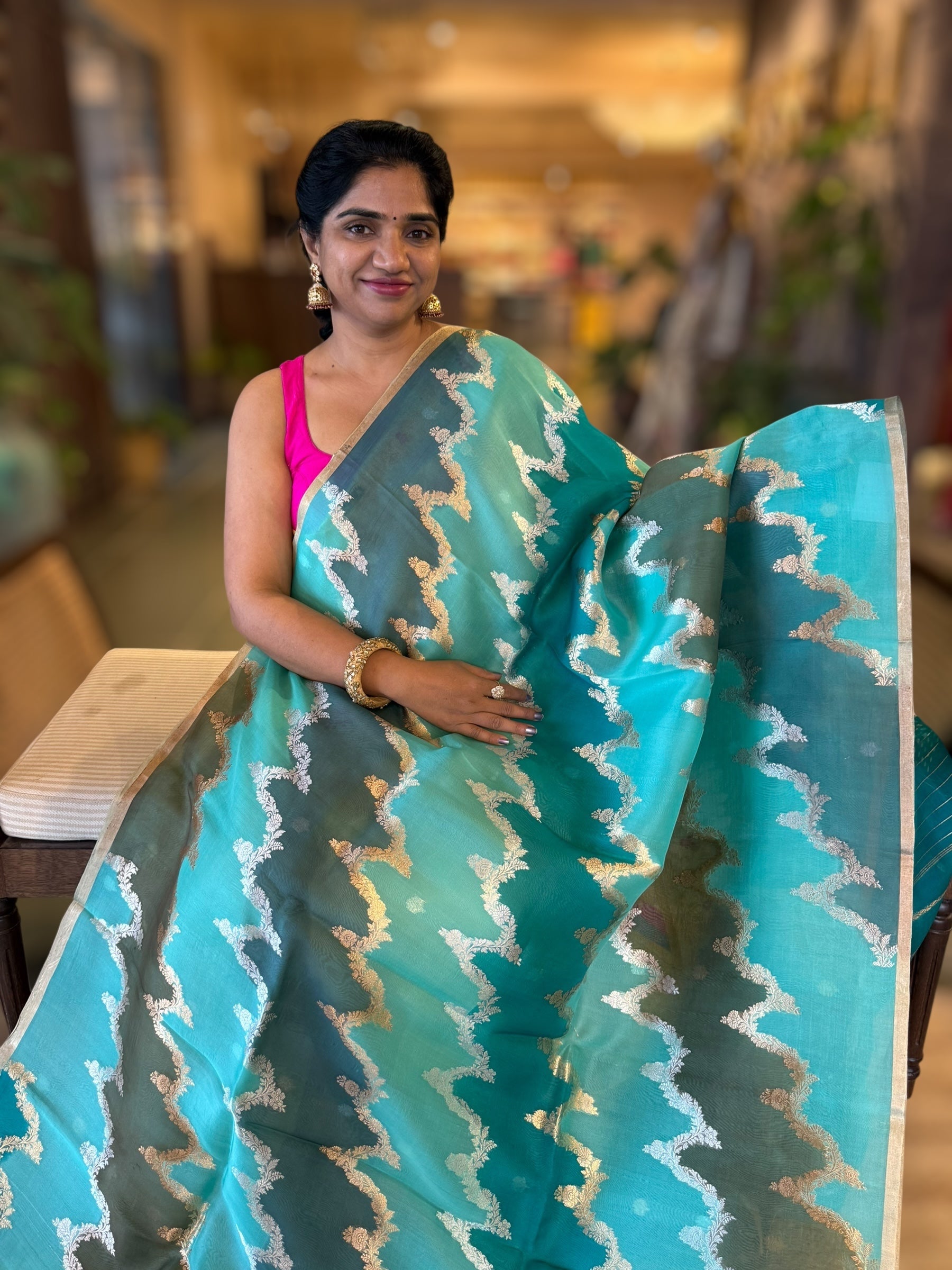 Designer Premium Handloom Rangkaat Kora Banarasi Saree  with Jewelry Design