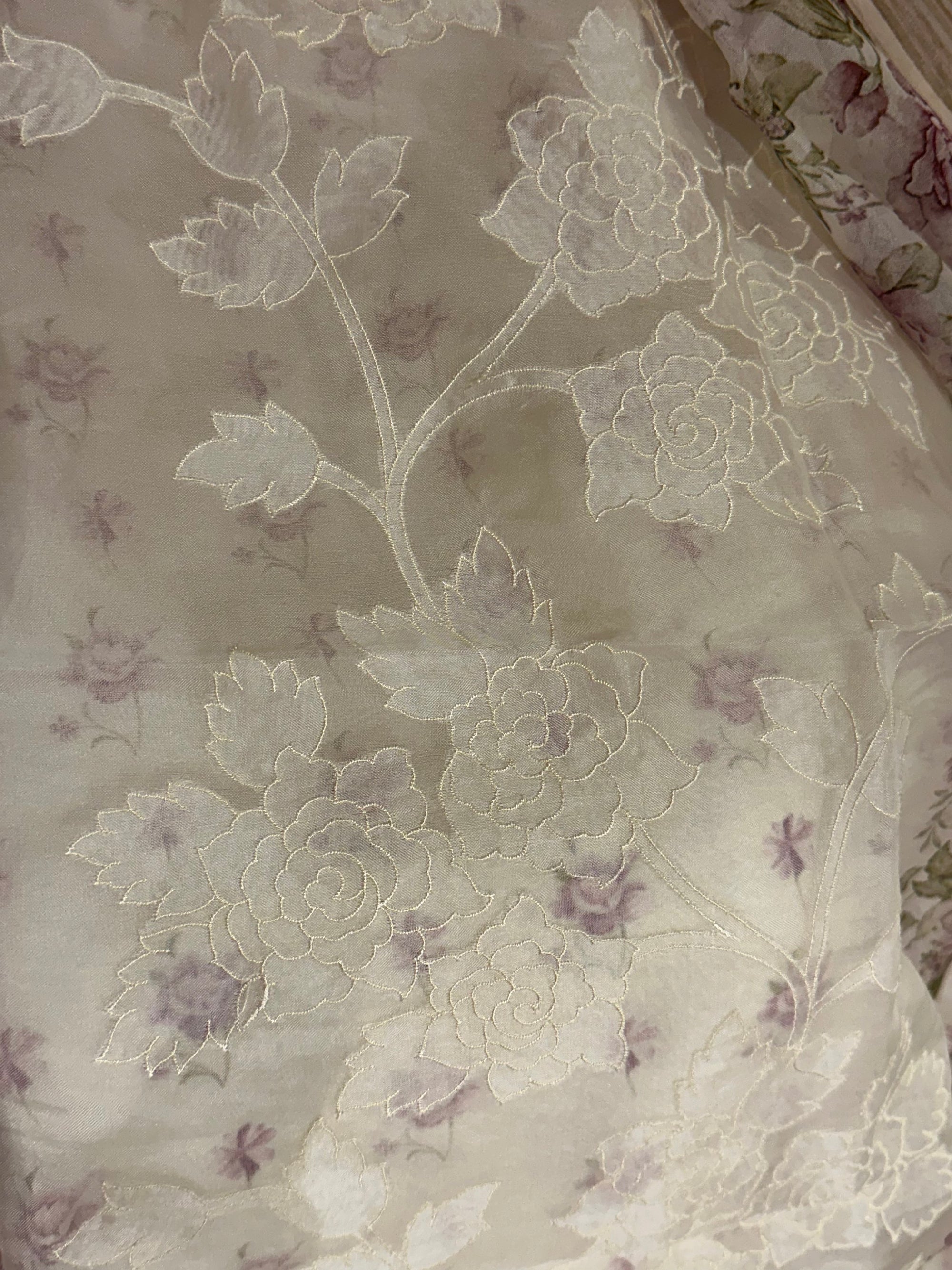 Lavender floral print Pure Organza printed 3-pc unsticthed Suit set