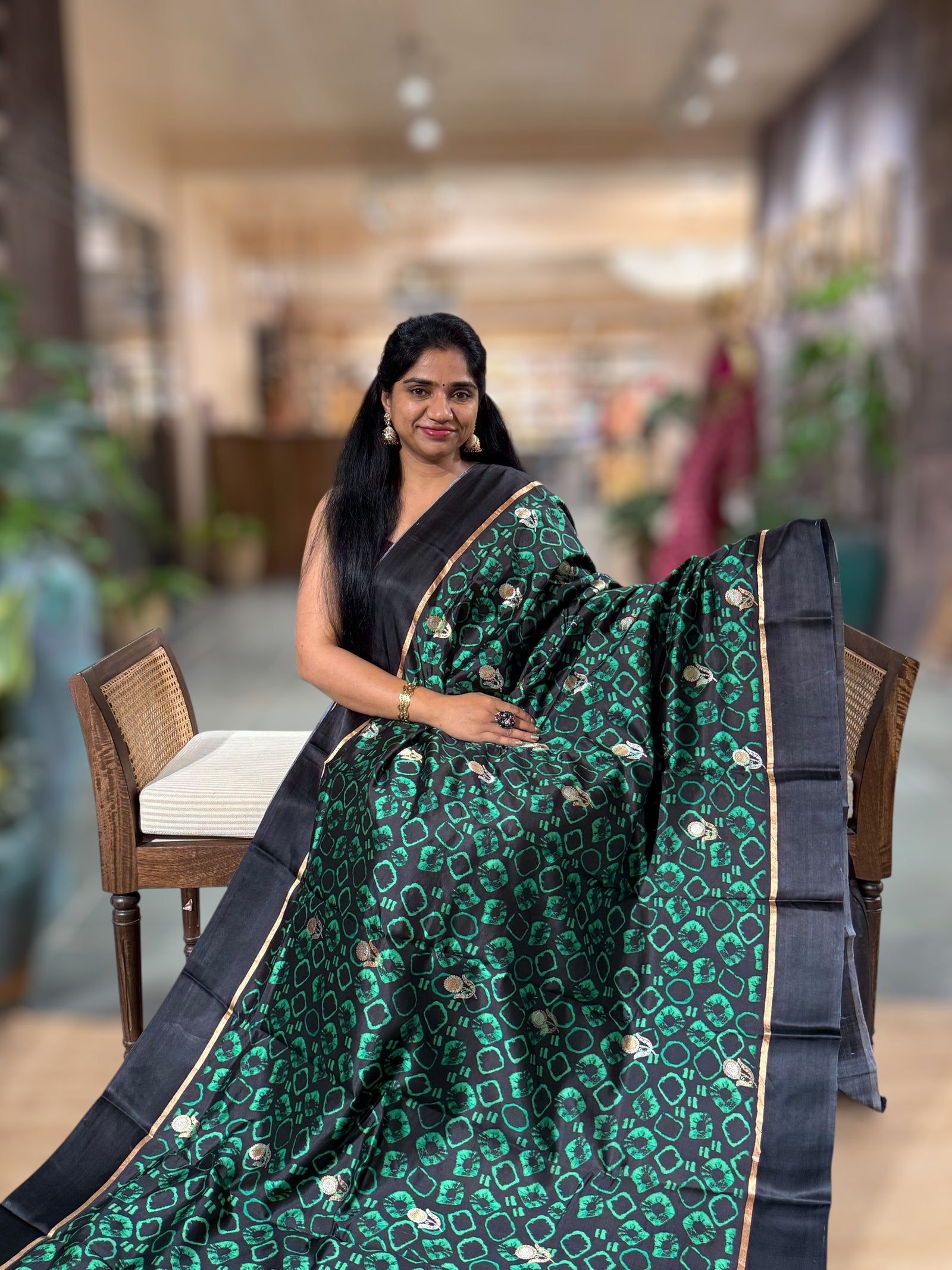 Black Kanchi Soft Silk with Allover Batik Print