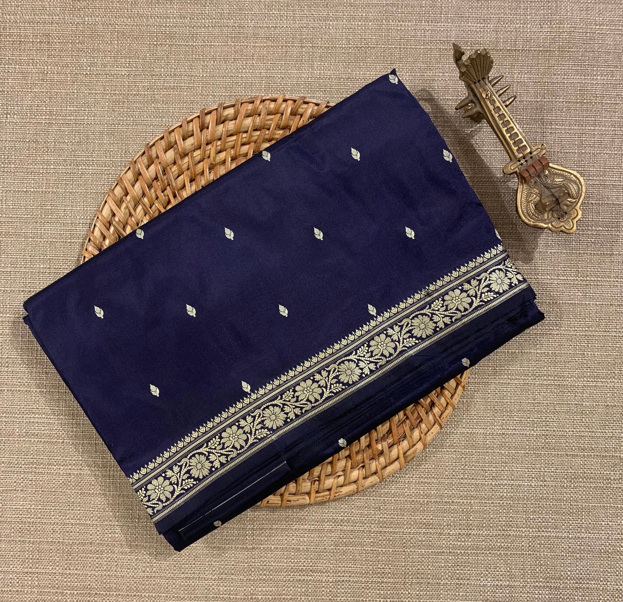 MidNight Blue Banarasi Handloom Katan Silk Saree  With Resham Weaving