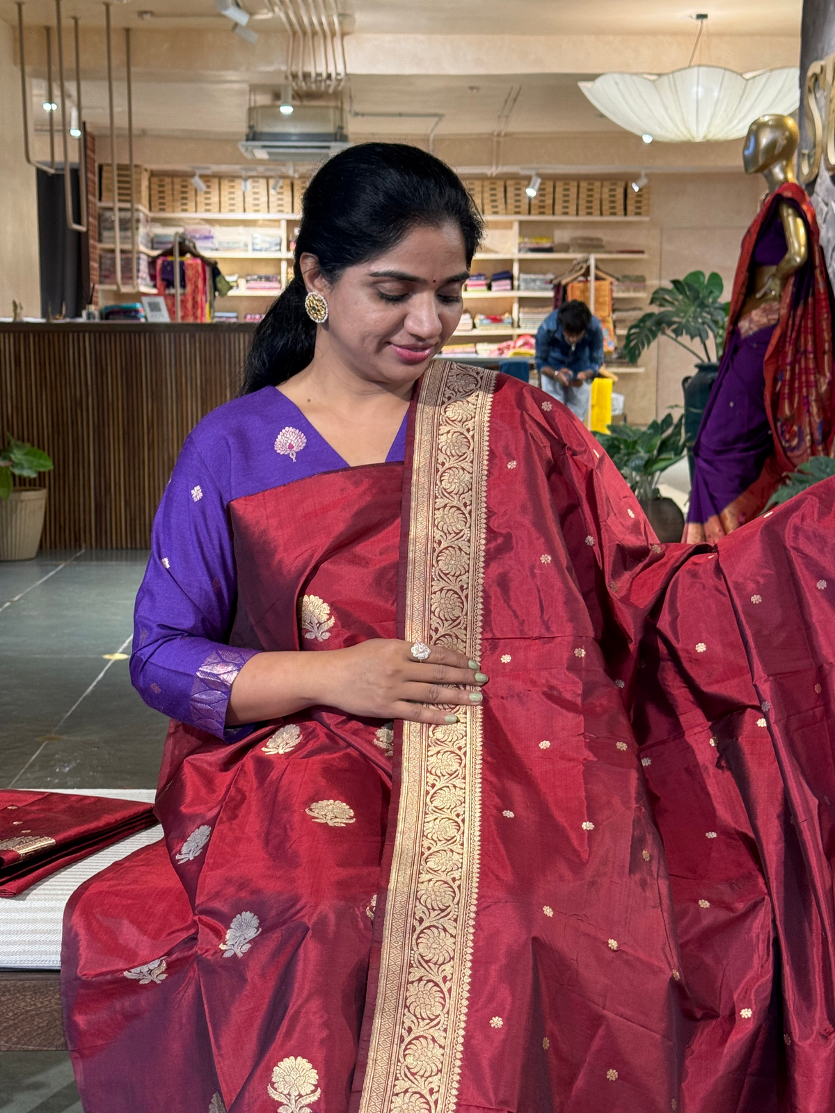 Meroon Katan Silk  3 pc Suit Set with  kaduwa weaving