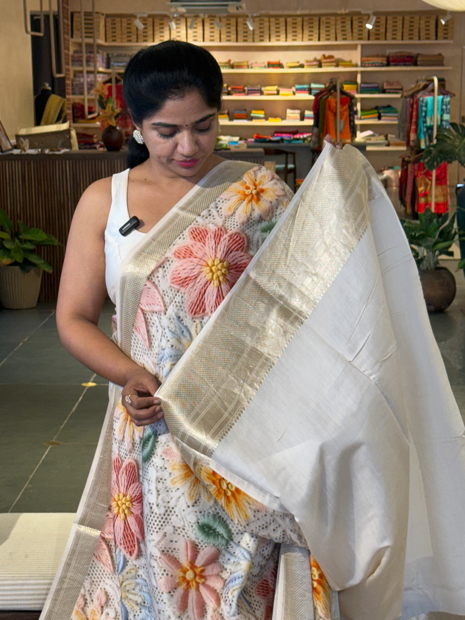 Banarasi Chiniya Silk Sarees with beautiful embroidery style 3D floral Print