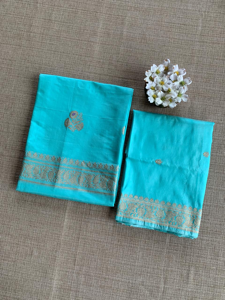 Pure Handloom Katan Silk  3 pc Suit Set with  kaduwa weaving