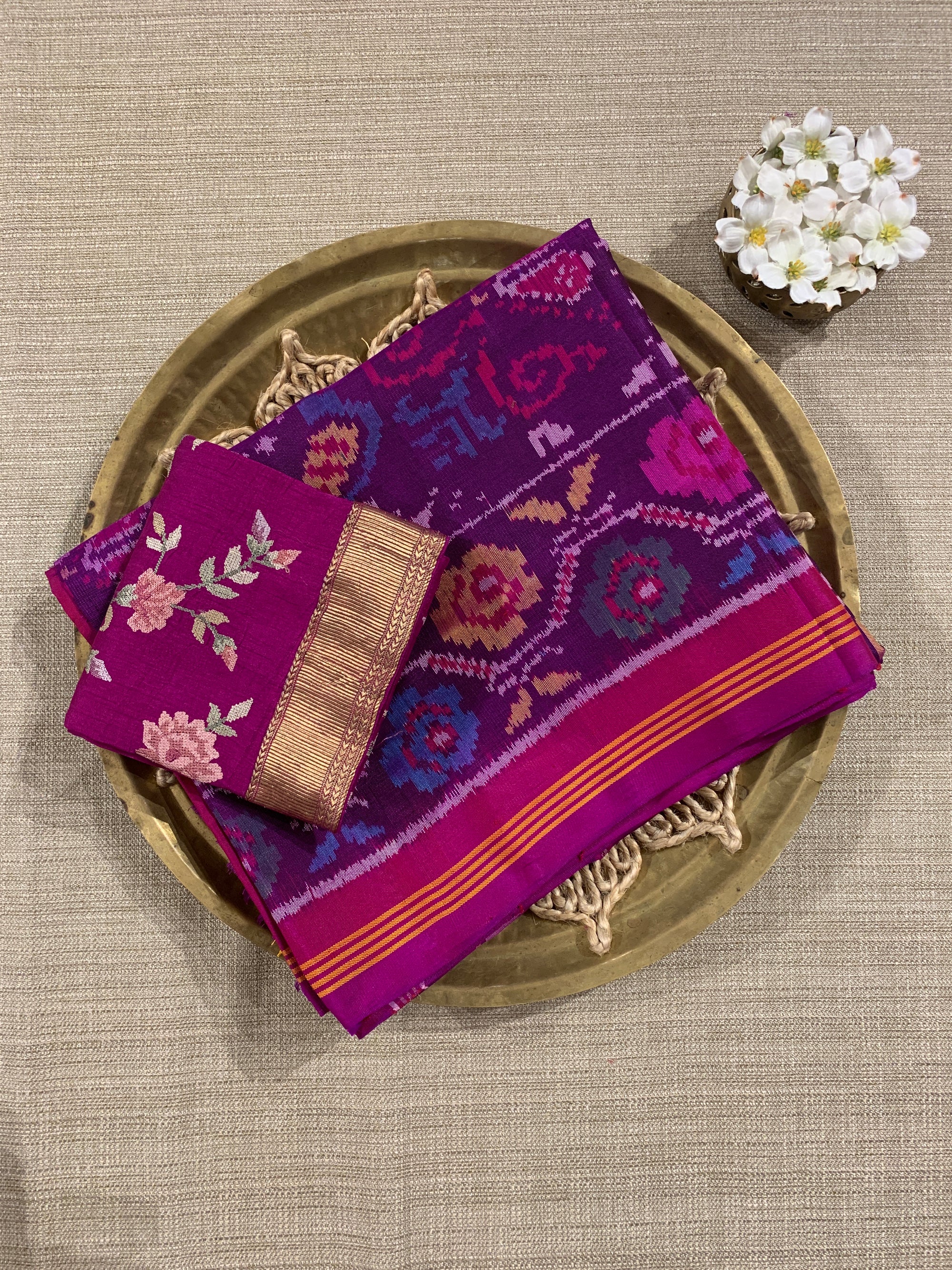 Purple and Pink Combo Patan Patola Saree with Unique concept body and Border