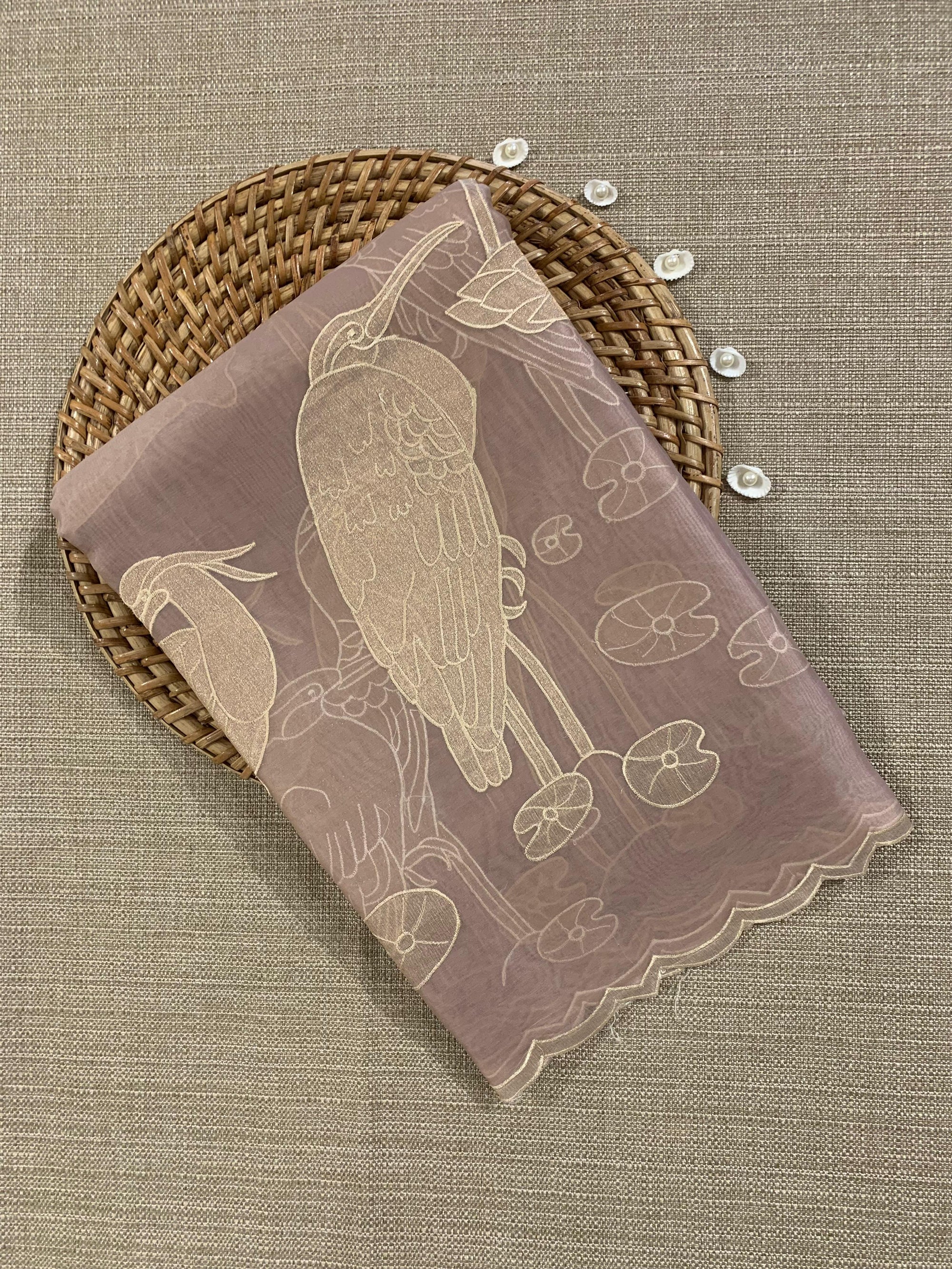 Mauve  Pure Organza Designer Saree with Allover Tissue Applique Embroidery