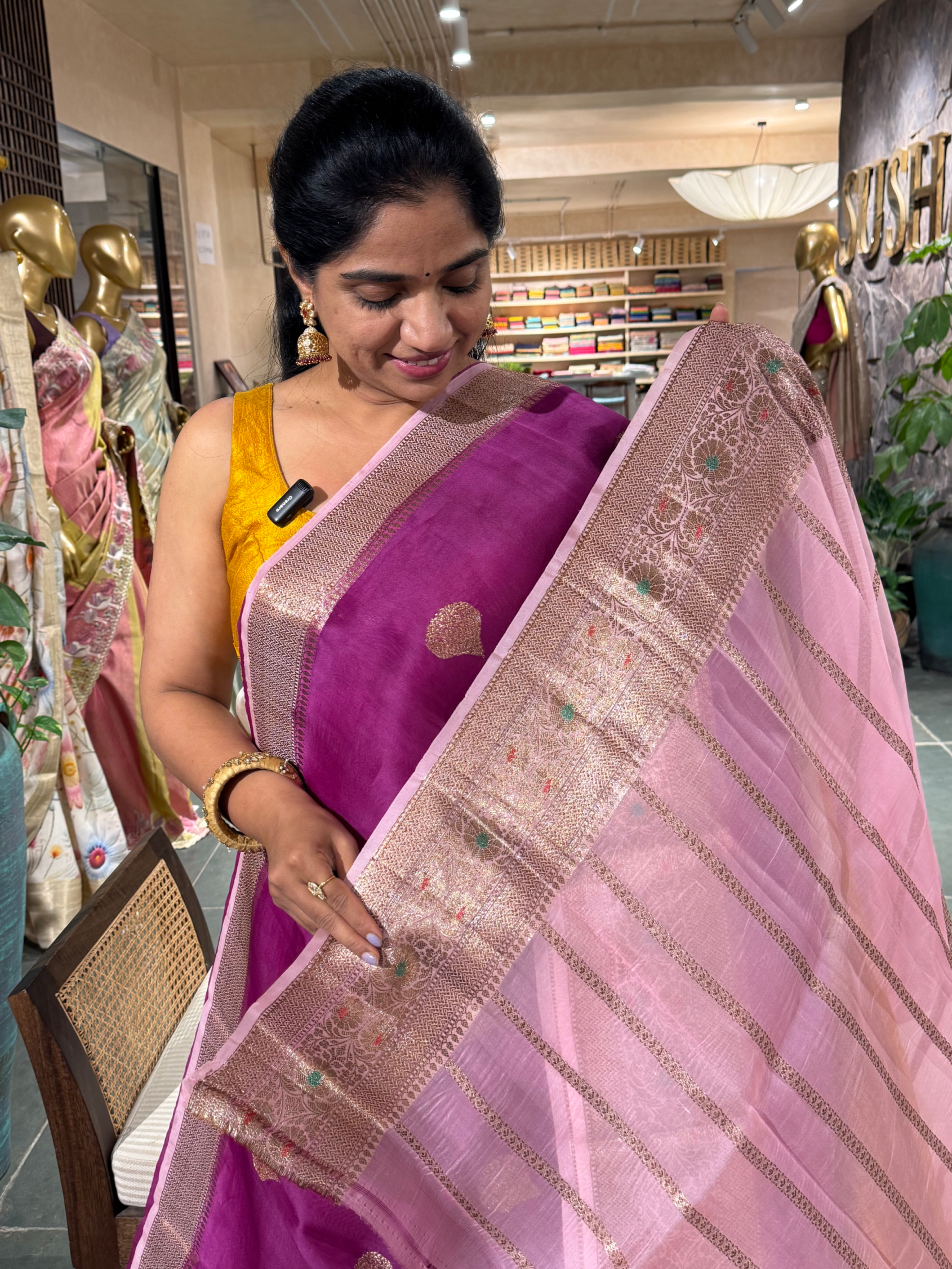 Majenta & Baby Pink Combo Pure Handloom Kora Banarasi Saree wth meenakari Border