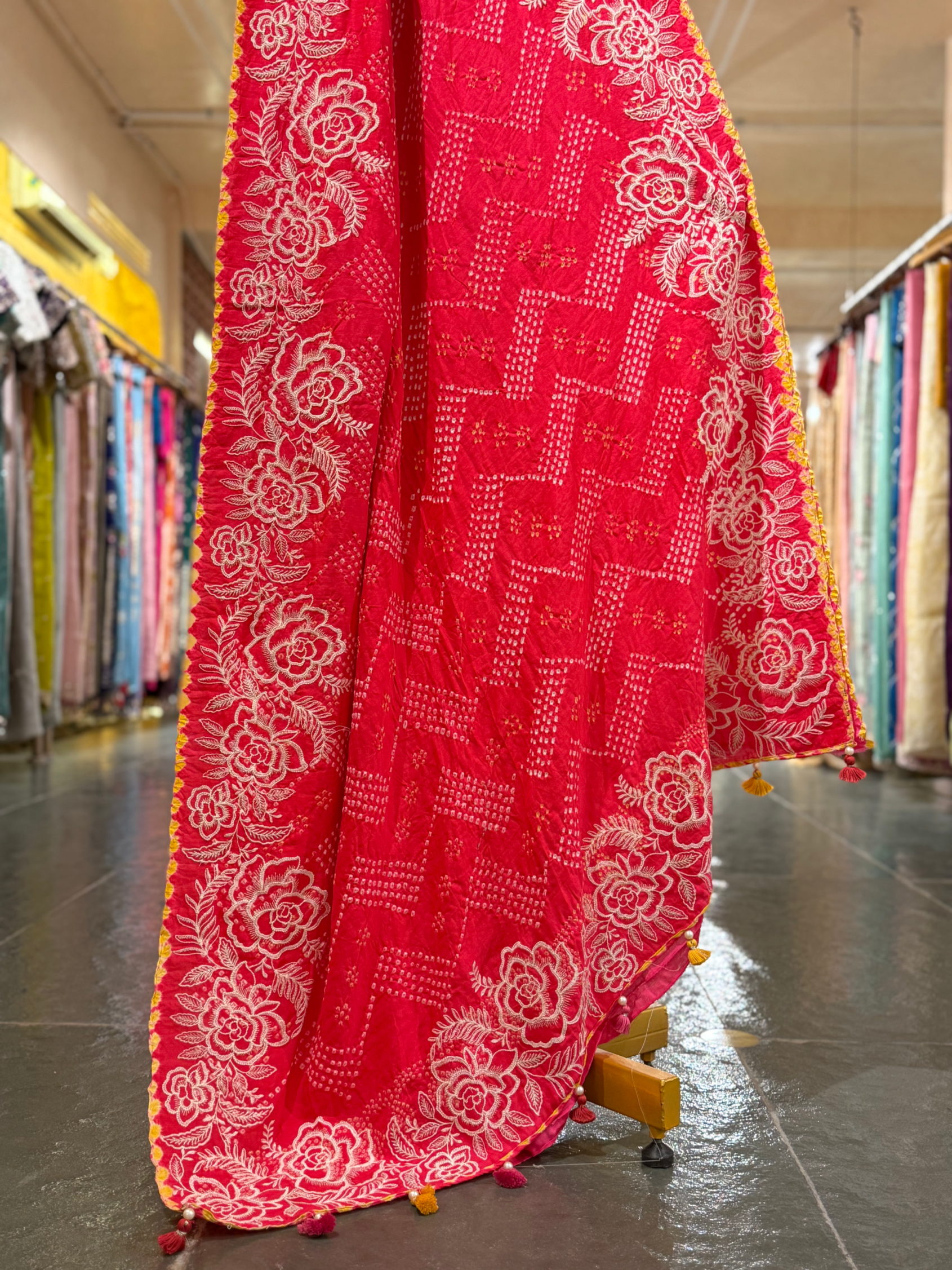 Orange and pink combo half and half style Gajji Silk  Rai Bandhej Saree