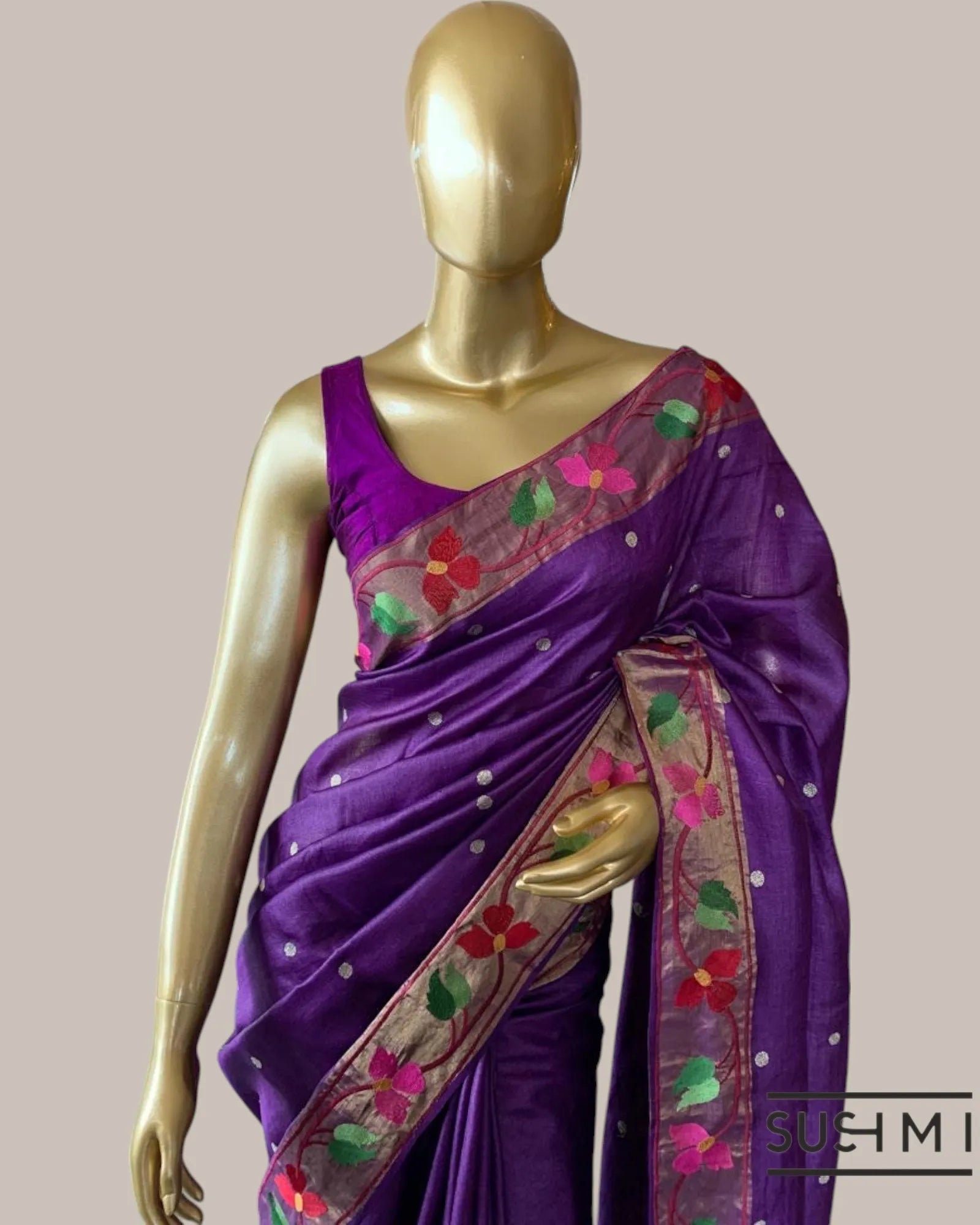Brinjal tussar silk