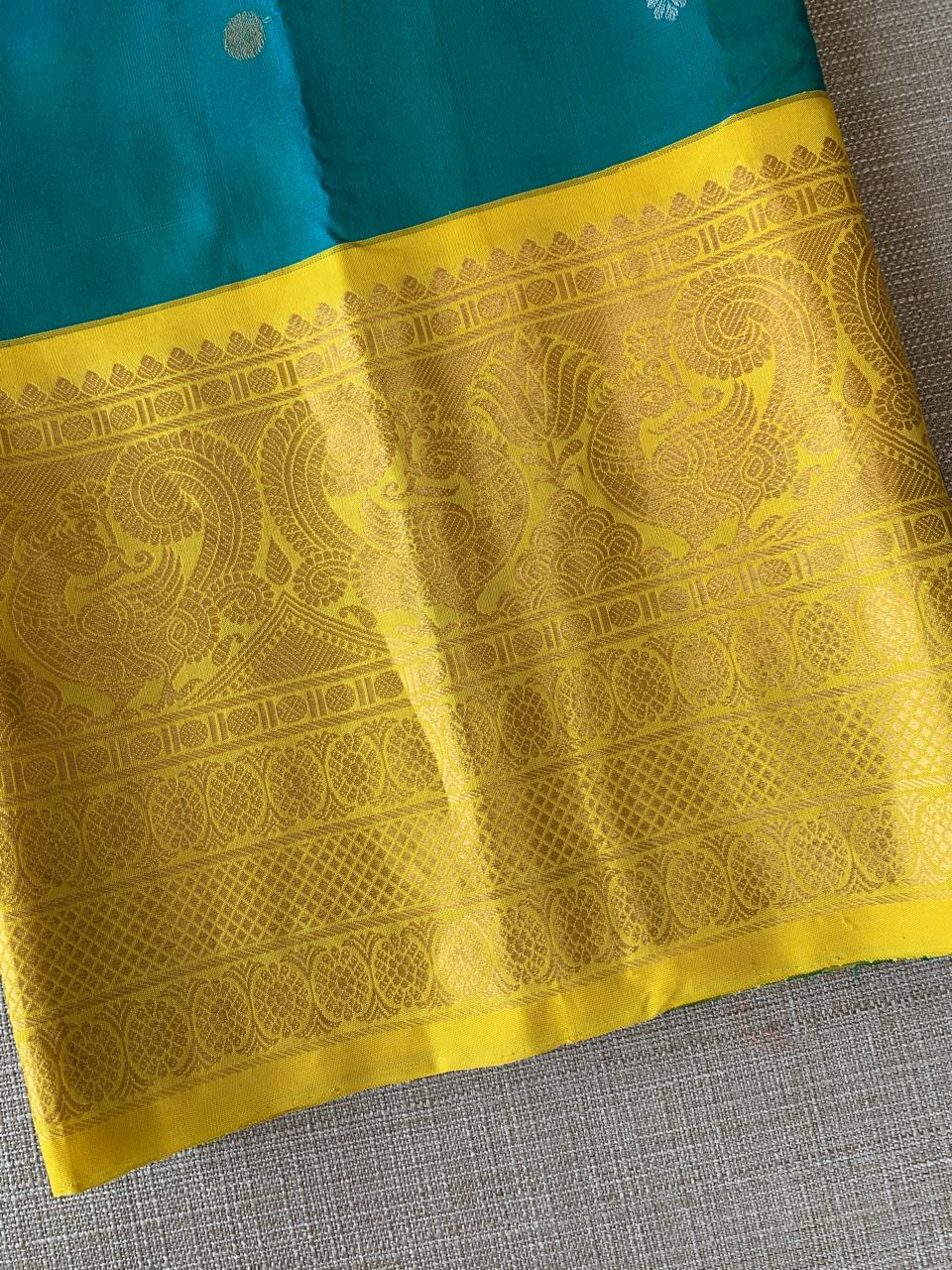 SGSA206 Peacock Blue and yellow Combo Gadwal Handloom Pure Silk Saree