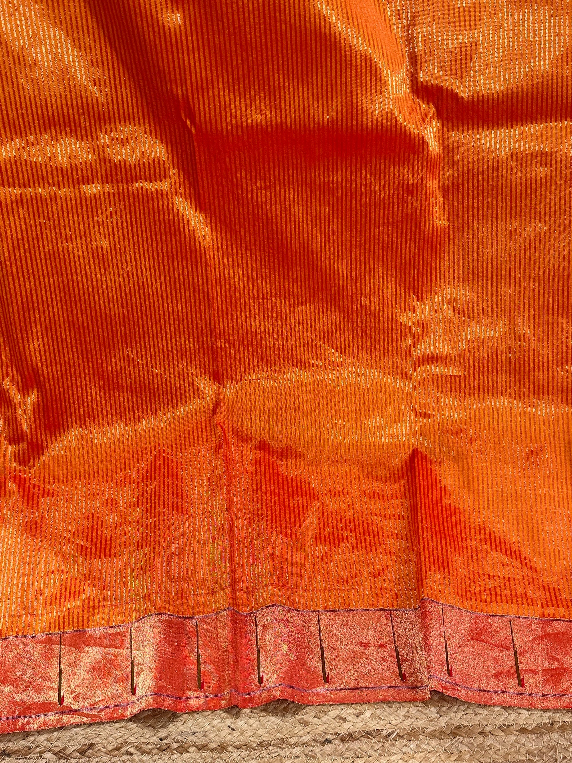 Orange tissue stripcolor single muniya pure paithani saree