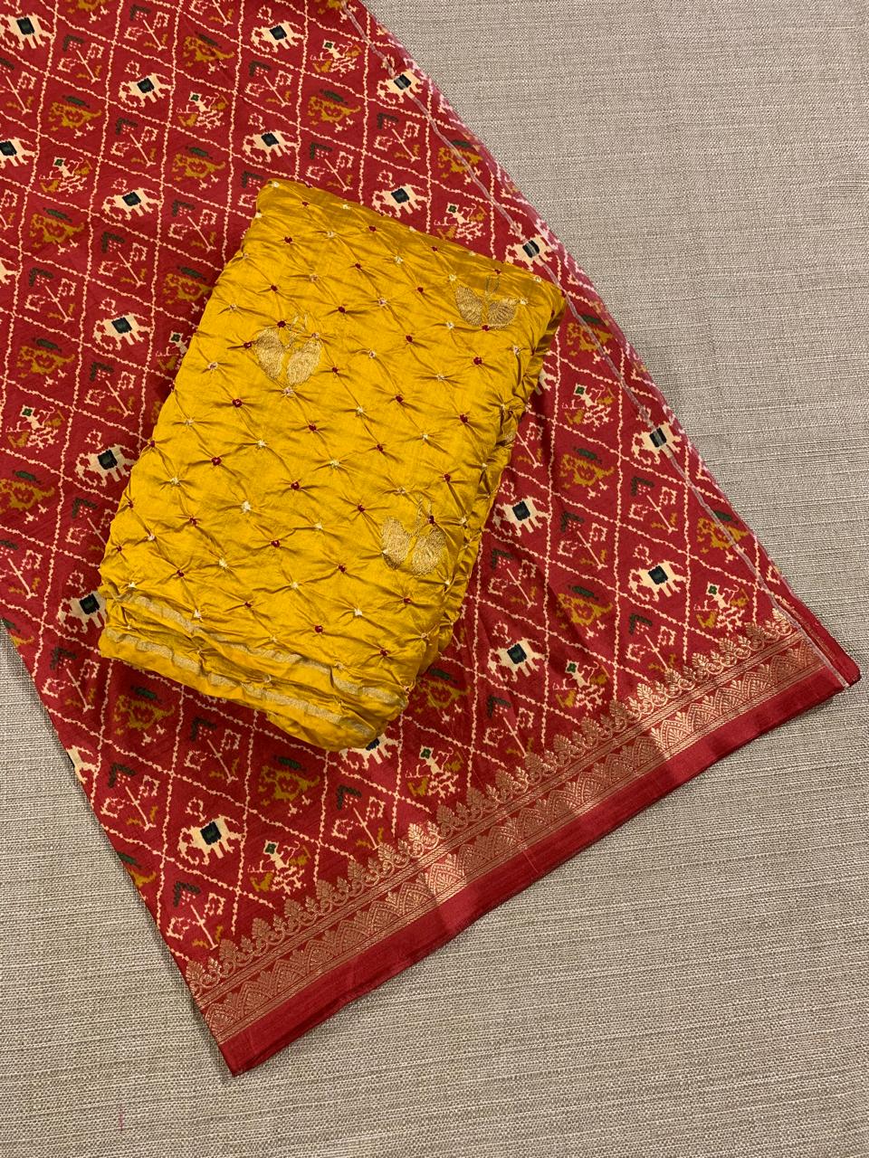 SCBA1103 Pure Handloom Banarasi Chiniya Bandhej Saree with Patola Blouse