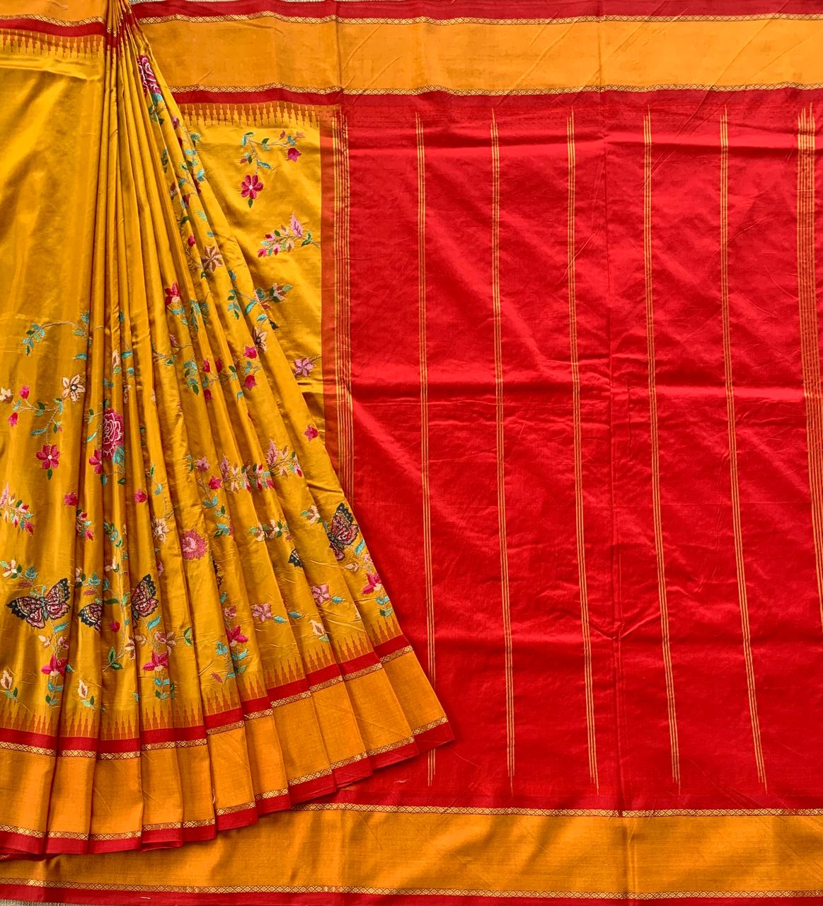 Kanchi Gap Border Saree With Allover Petite Point Embroidery