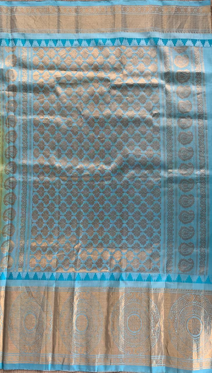 Pastel yellow Gadwal Pure Silk checks Saree with Kanchi border