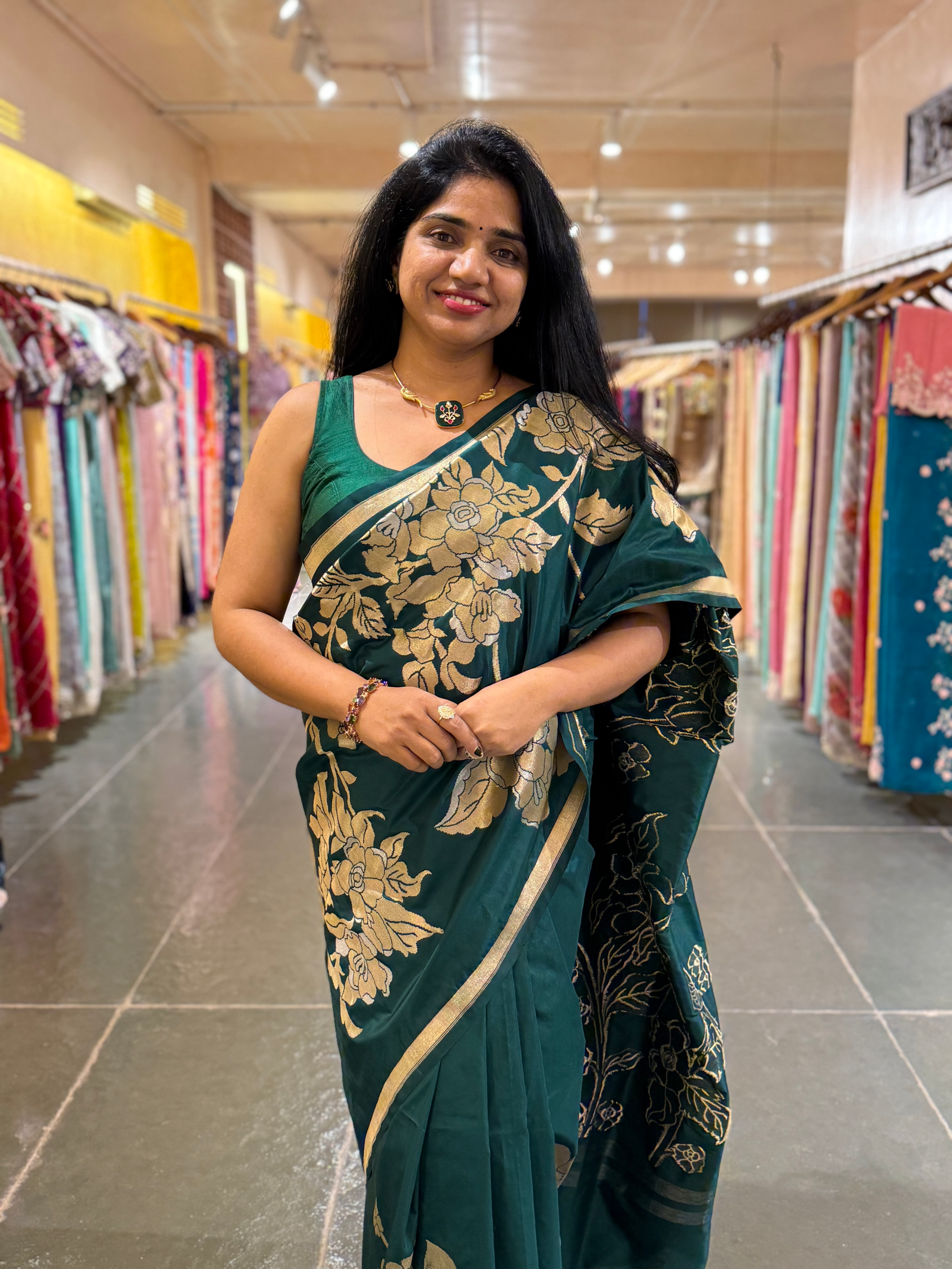 Forest Green Designer Banarasi Silk Saree