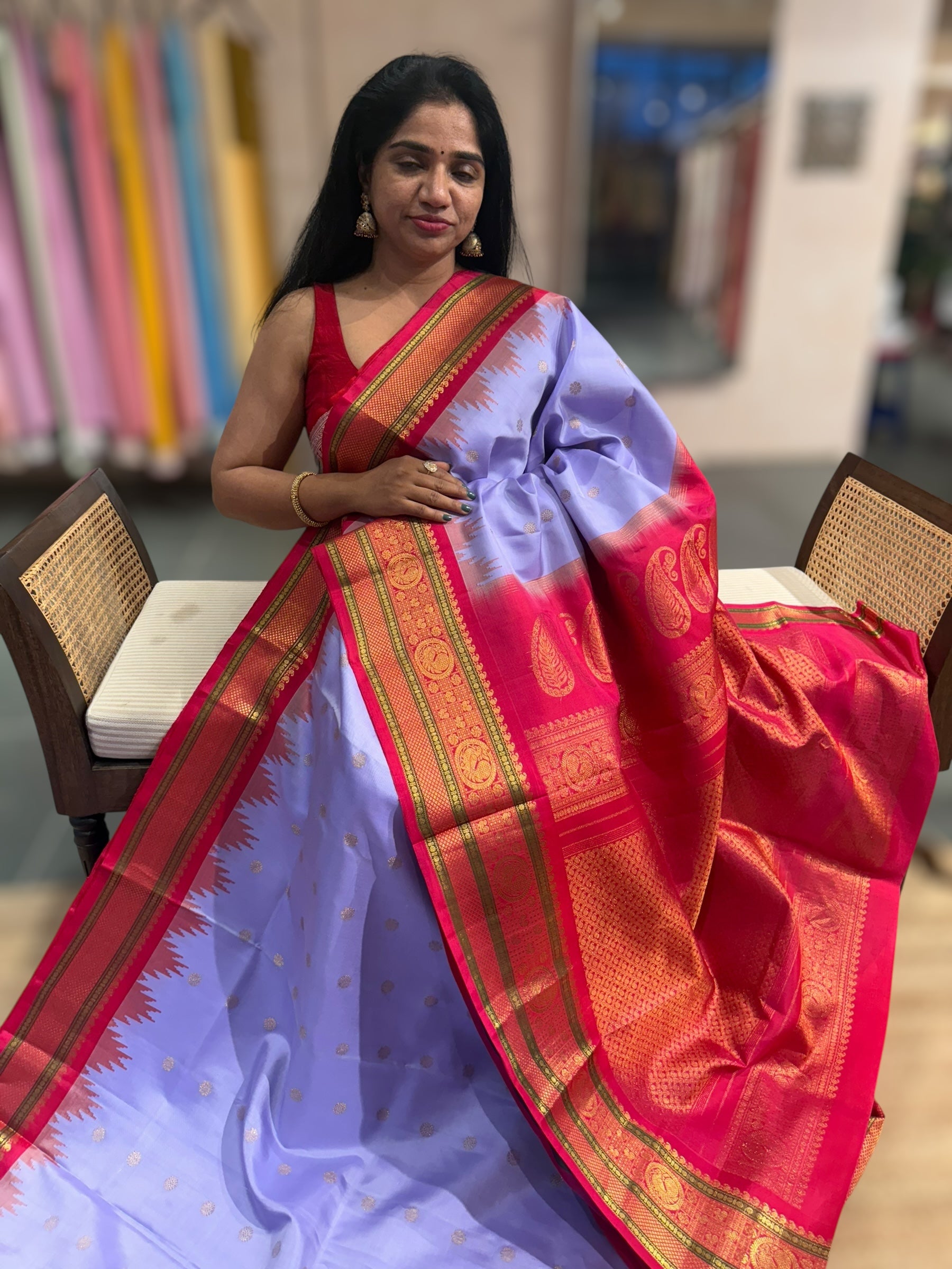 lilac & Reddish Pink Combo Gadwal Handloom Pure Silk Saree