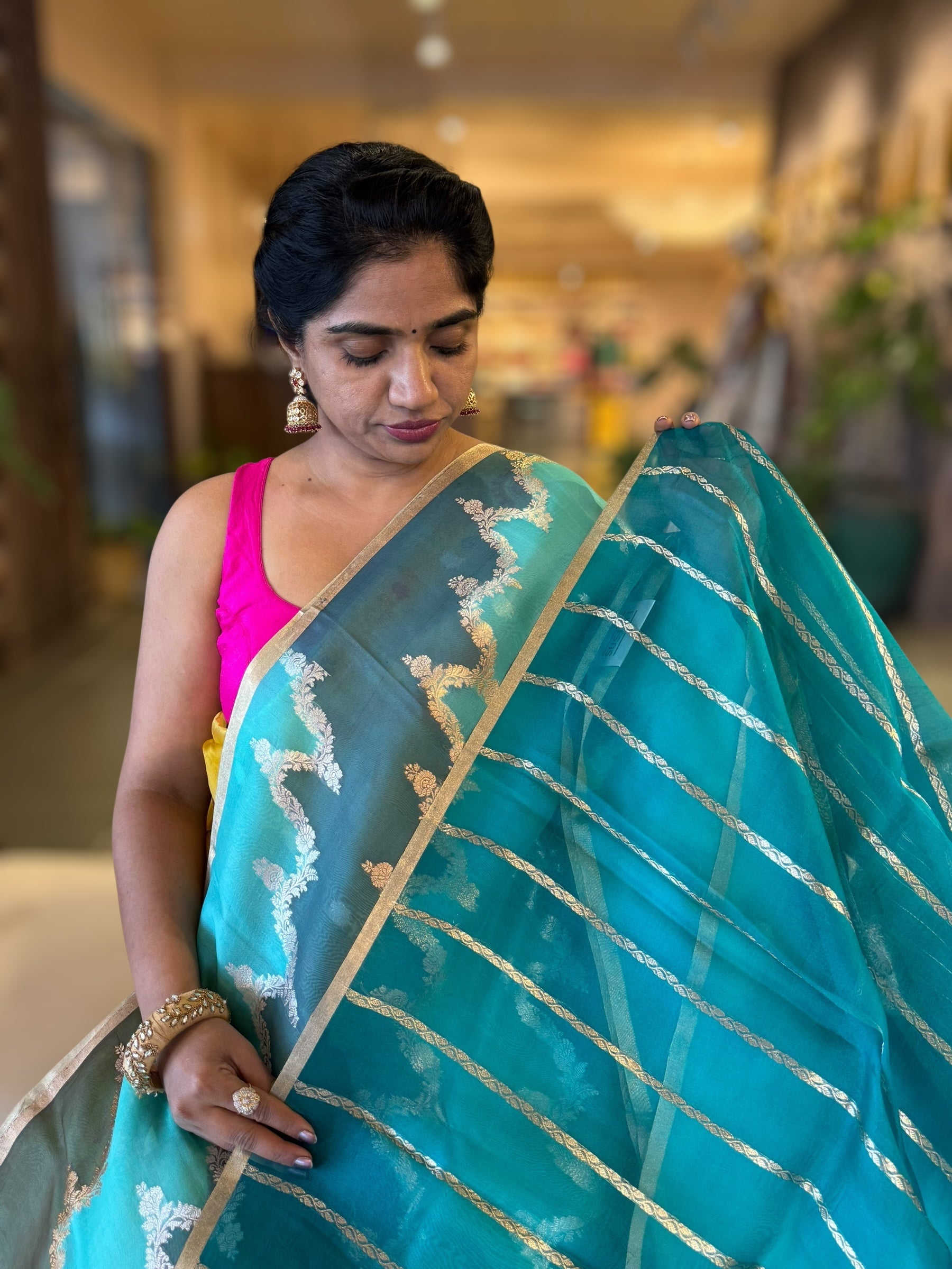 Designer Premium Handloom Rangkaat Kora Banarasi Saree  with Jewelry Design