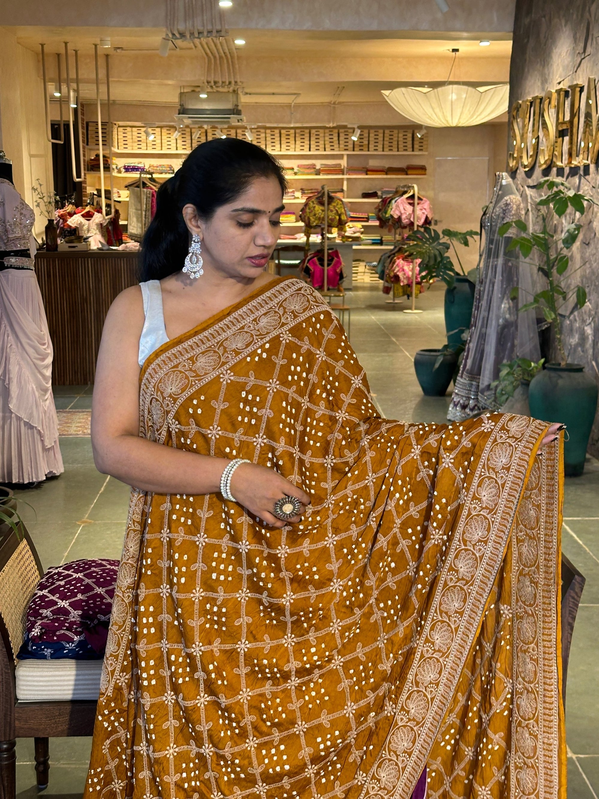 Bandhini Chikankari Fusion Saree