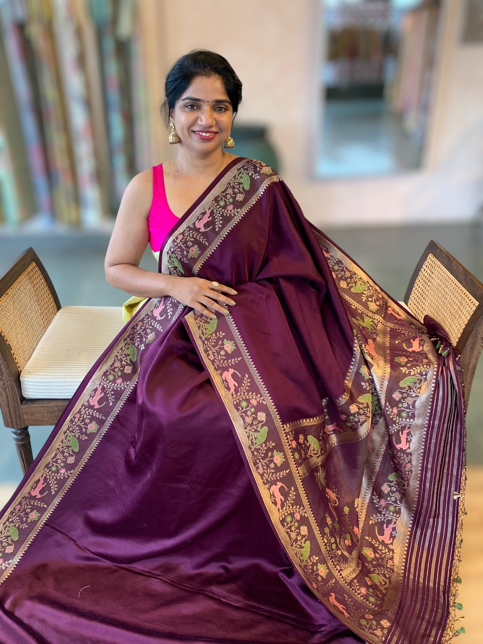 Wine Designer Mashru Silk Saree