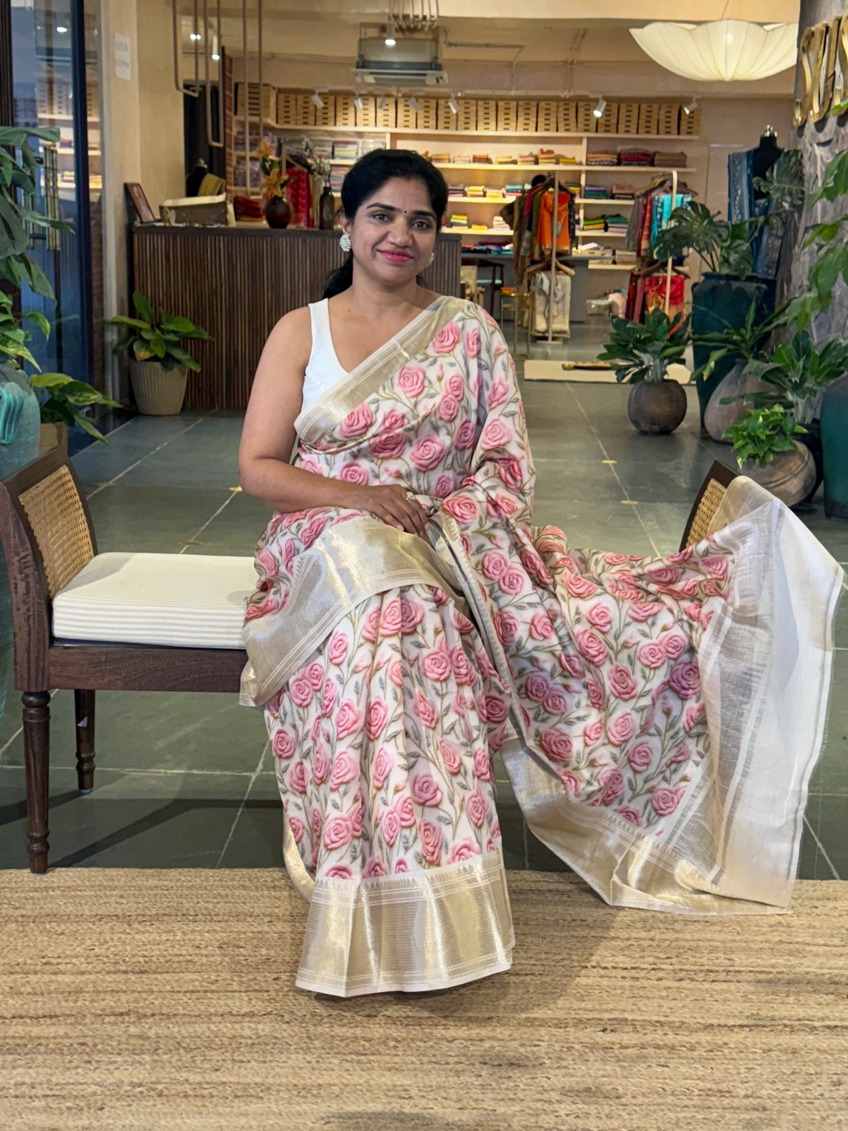 Banarasi Chiniya Silk Sarees with beautiful embroidery style 3D floral Print