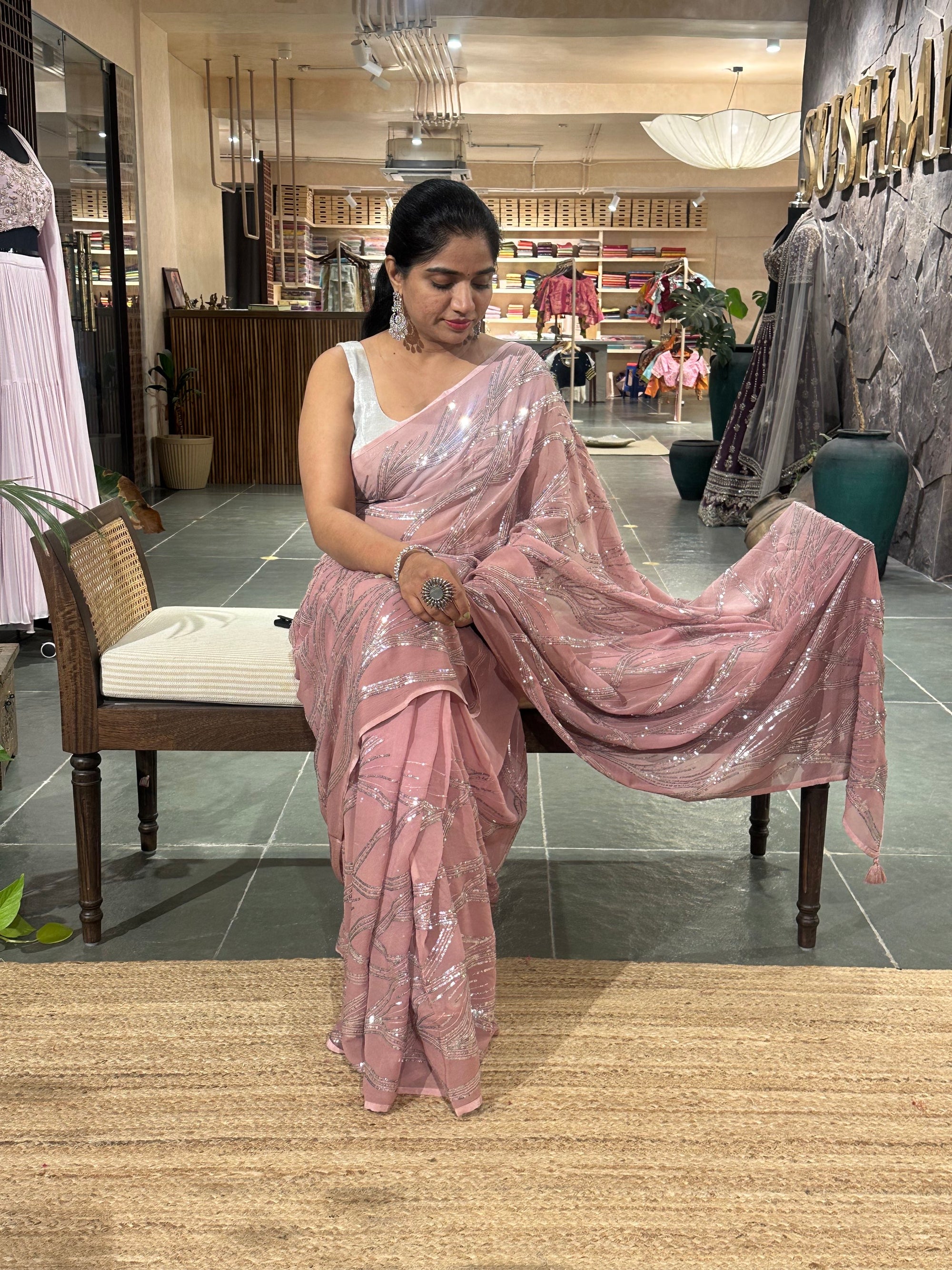 Shaded Pure Gorgette Sequnce Saree