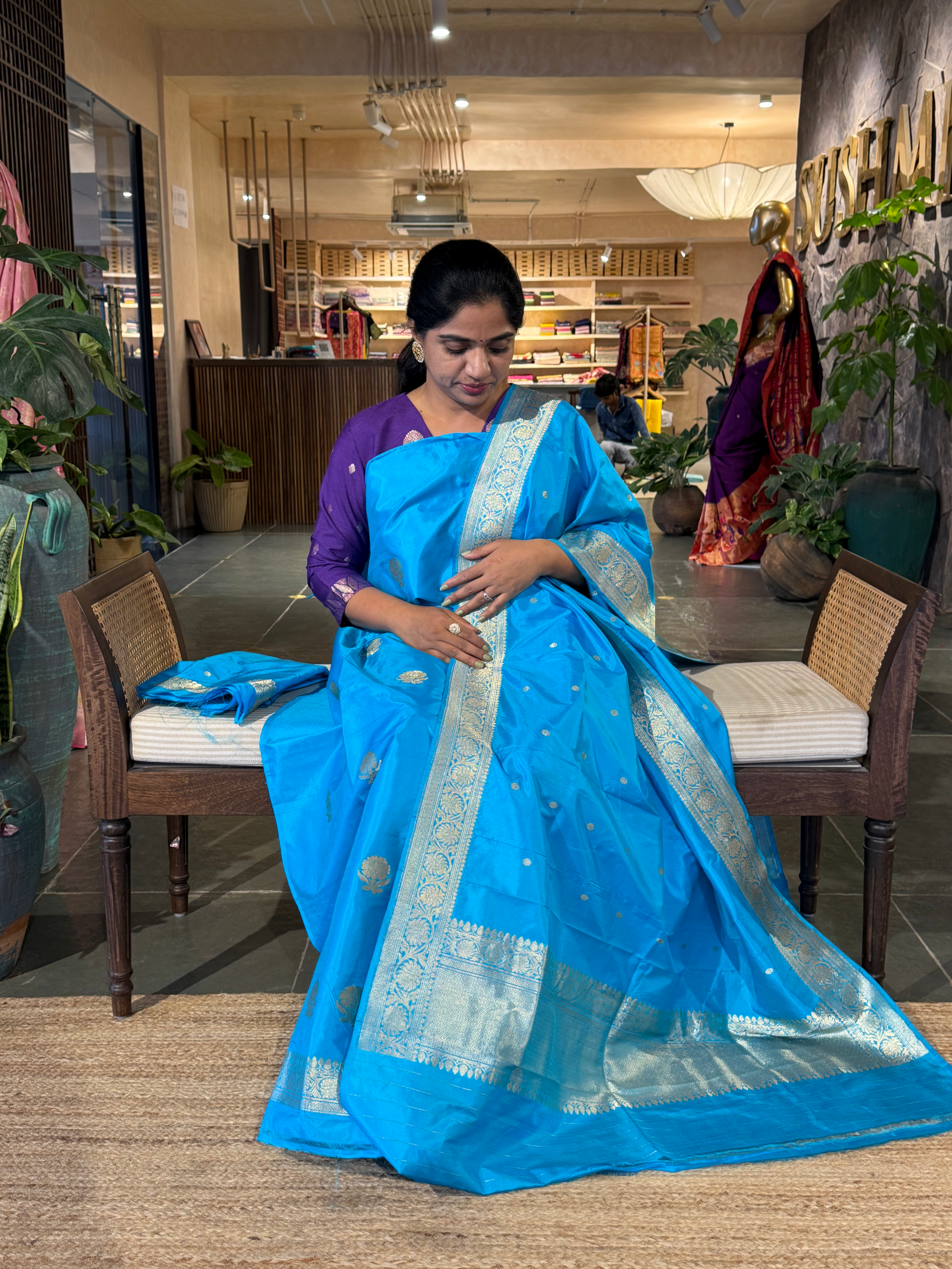 Copper Sulphate  Pure Handloom Katan Silk  3 pc Suit Set with  kaduwa weaving