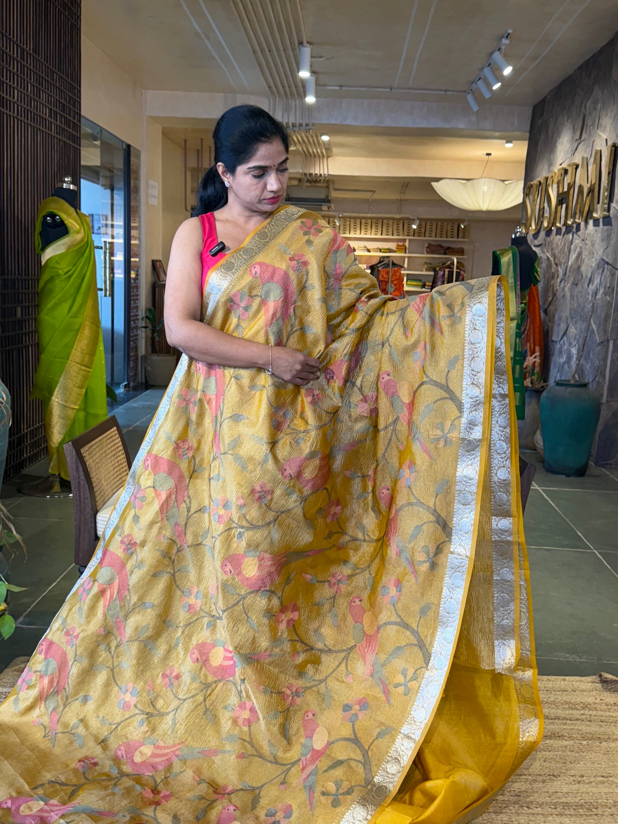 Mango Banarasi Crush Tissue Saree wth allover Pythani inspired embroidery
