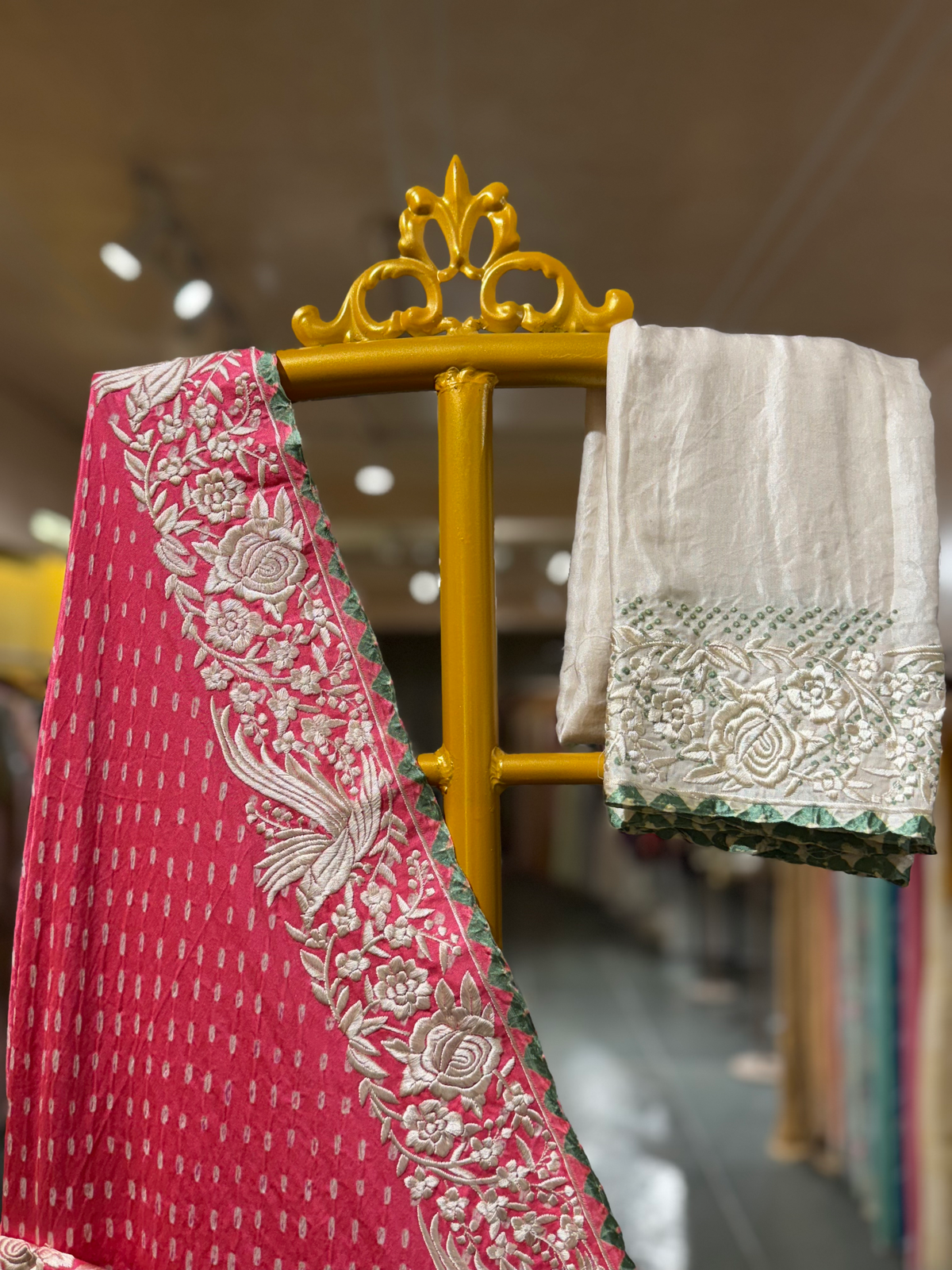 Neon Pink Pure Gajji Silk Kutch Bandhej Saree with Parsi Gara Embroidery