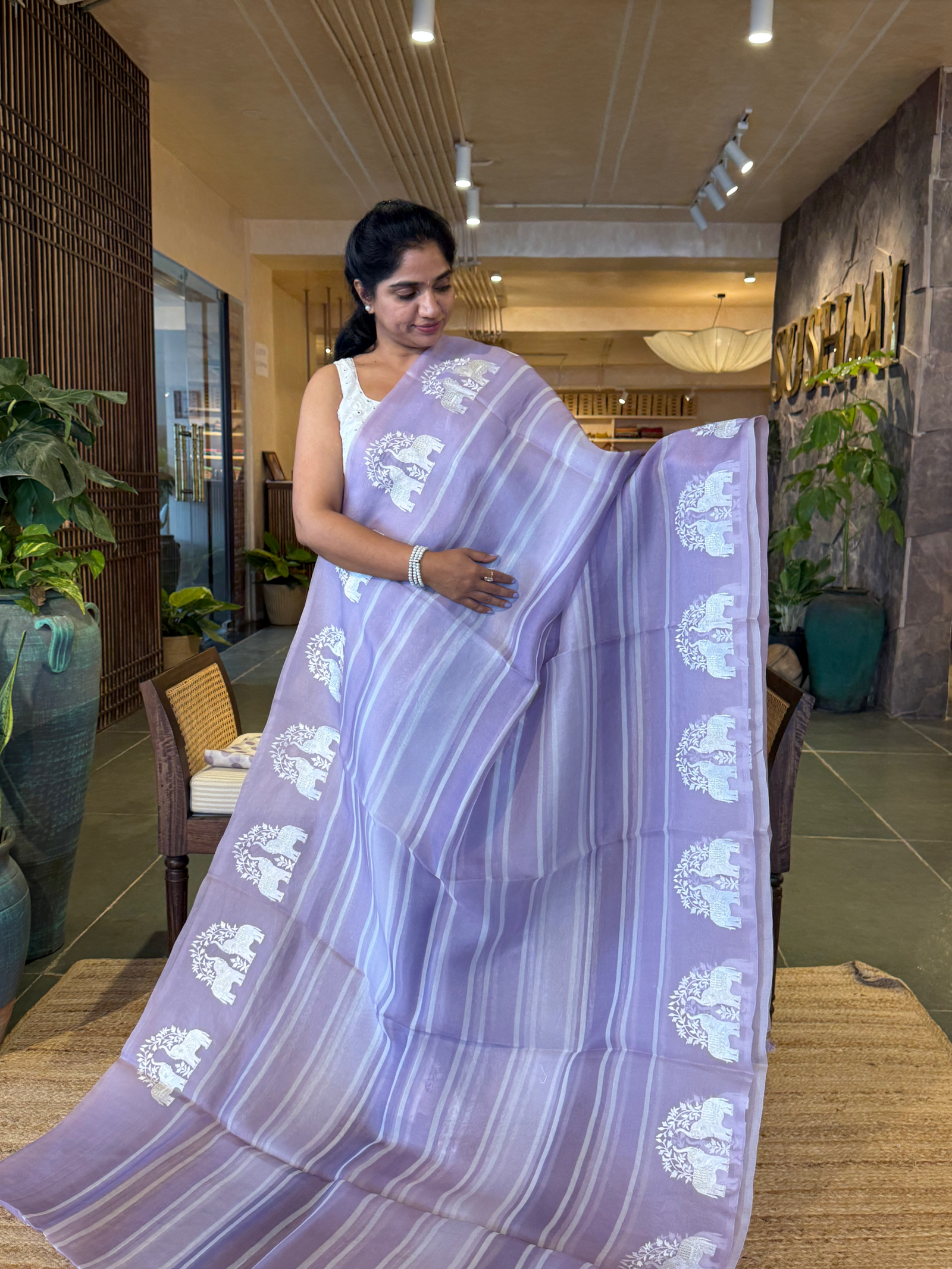 DOEA2703 Lilac Shaded Pure Organza  Saree with Embroidery