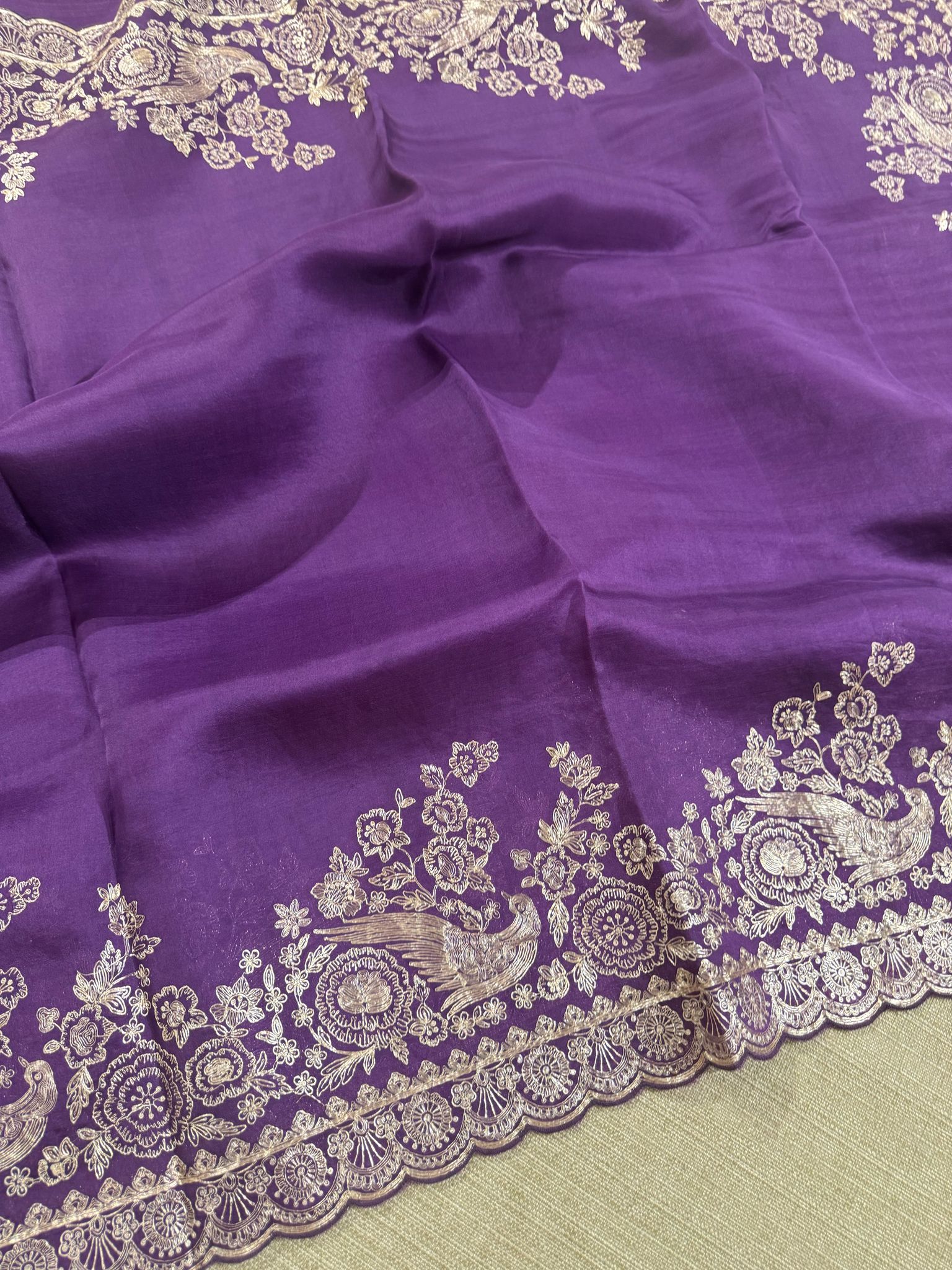 Purple Pure organza Saree with pita emb