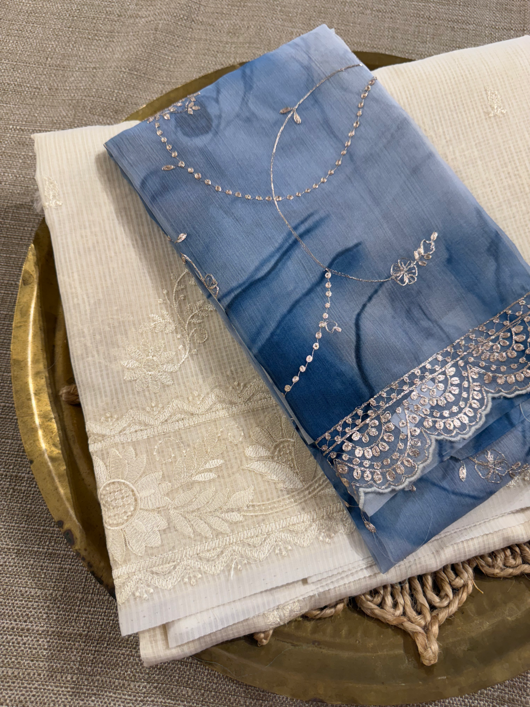 KCCA1915 : Kota Cotton Chikankari Embroidered Saree paired with Fusion Blouses