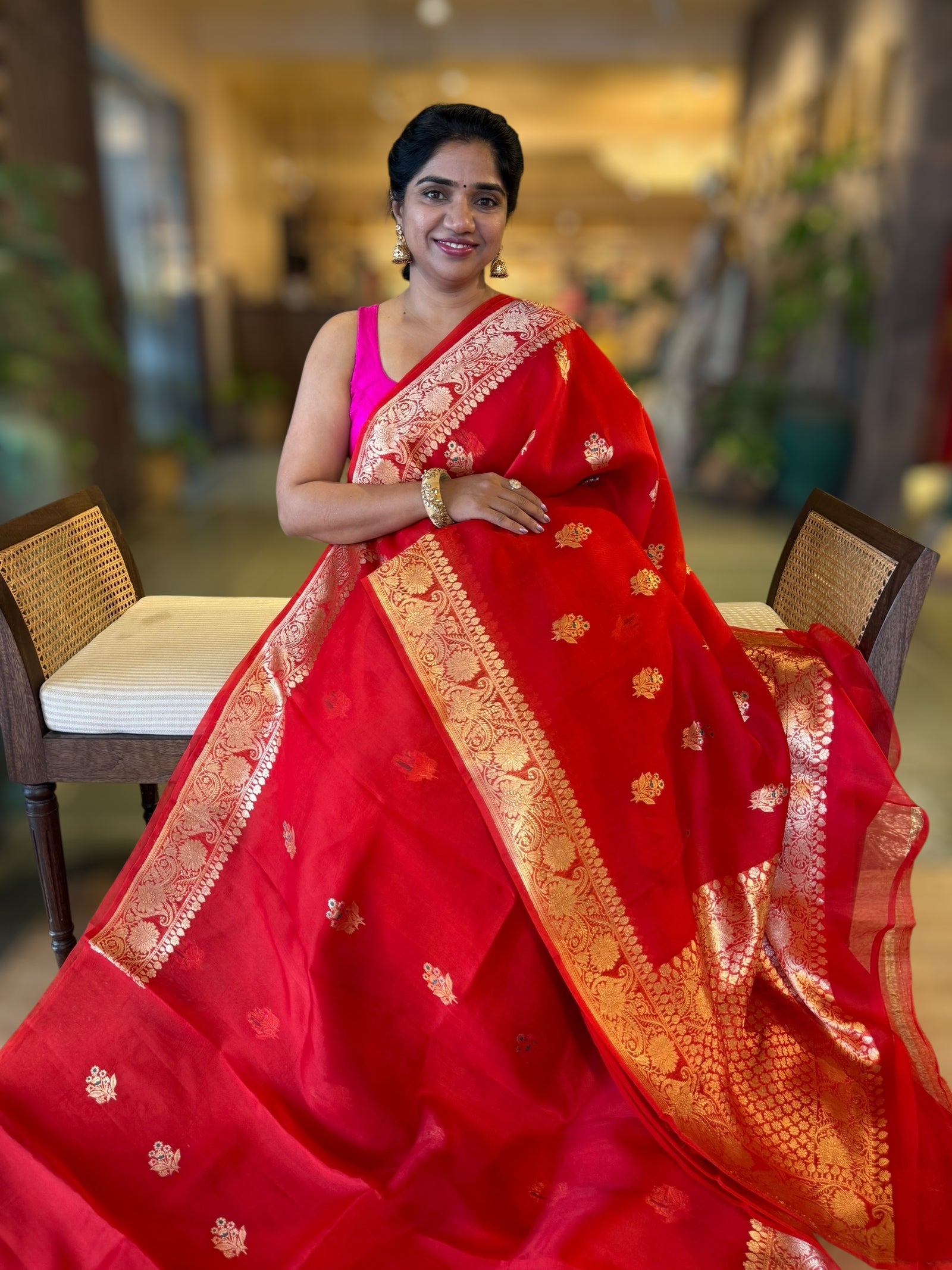 Red  Premium Kora Banarasi Saree with Allover Meenakari Kaduwa Woven Motifs