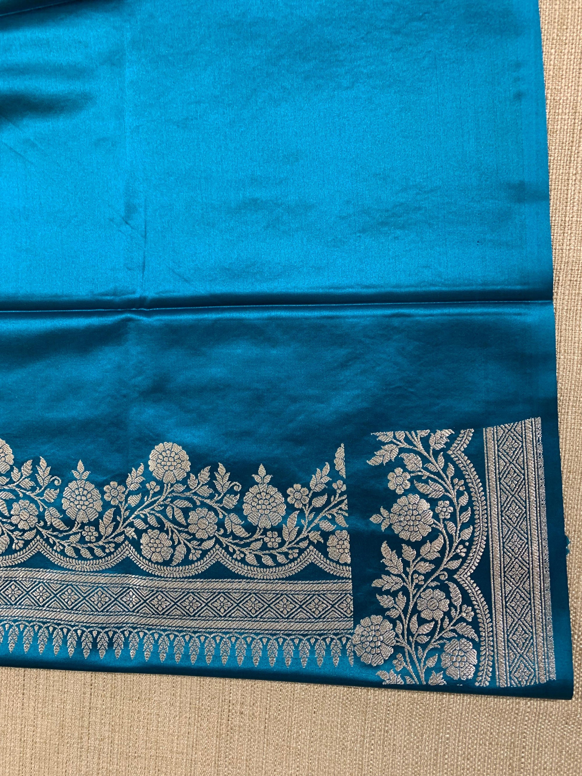 SMSSA228  Peacock Blue Mashru Silk Saree With Scallop Border