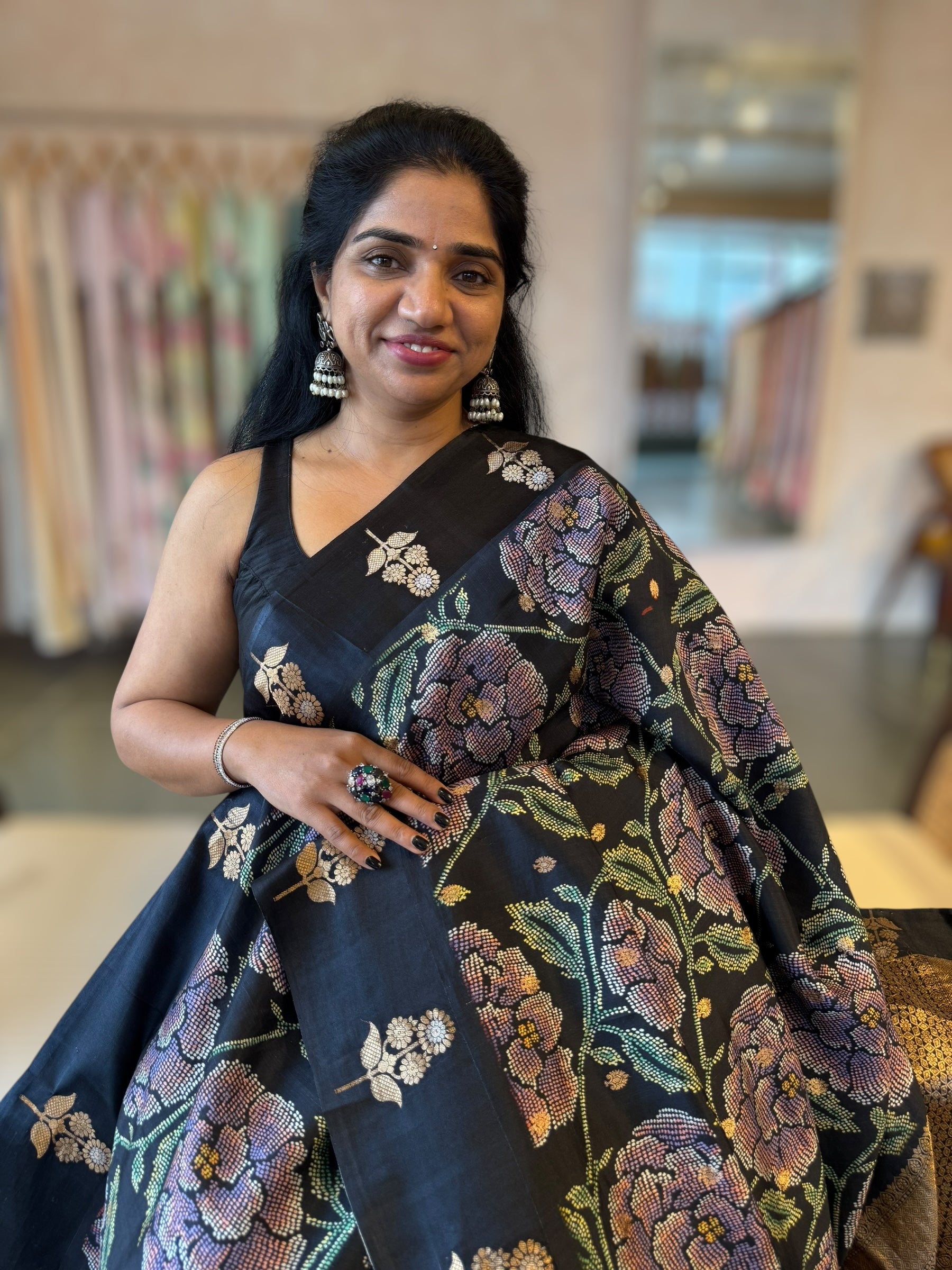 Banarasi Soft Silk m Saree With Cross Stitch Style 3D Floral  Print Allover